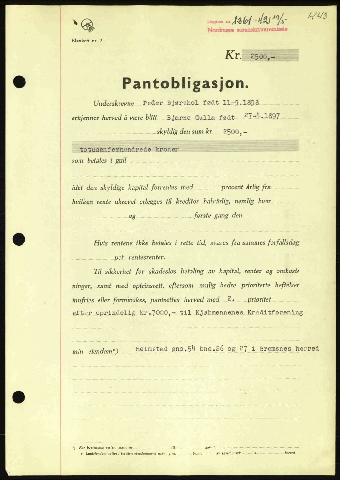 Nordmøre sorenskriveri, AV/SAT-A-4132/1/2/2Ca: Pantebok nr. B89, 1942-1942, Dagboknr: 1361/1942