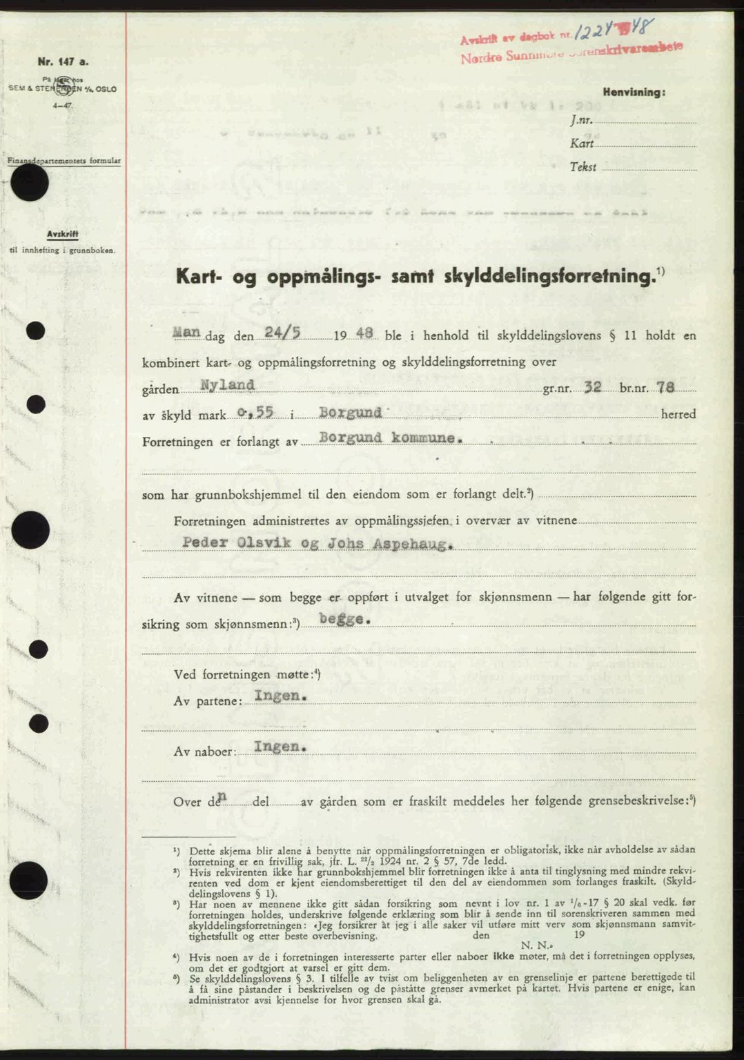 Nordre Sunnmøre sorenskriveri, AV/SAT-A-0006/1/2/2C/2Ca: Pantebok nr. A28, 1948-1948, Dagboknr: 1224/1948