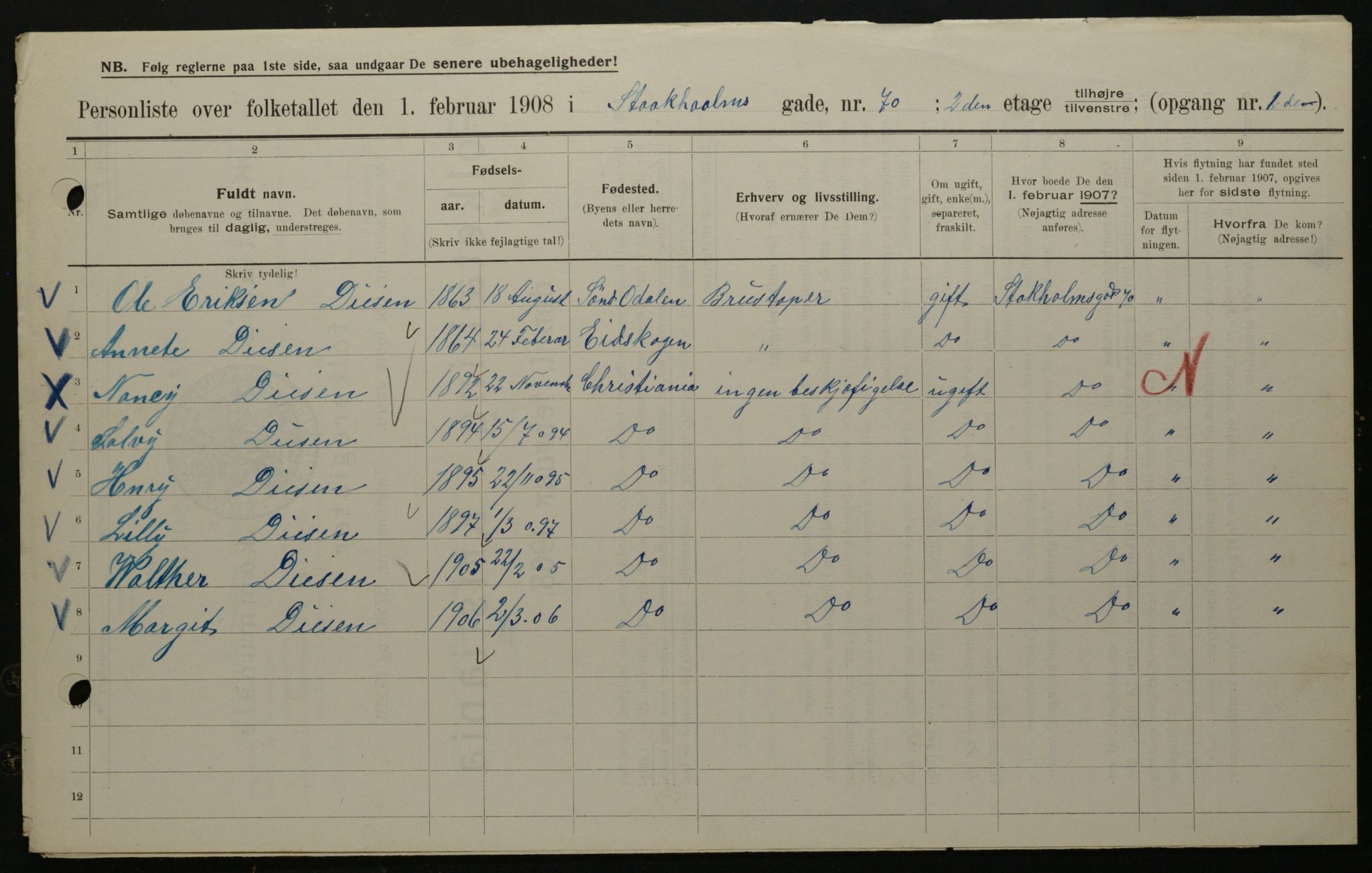 OBA, Kommunal folketelling 1.2.1908 for Kristiania kjøpstad, 1908, s. 92174