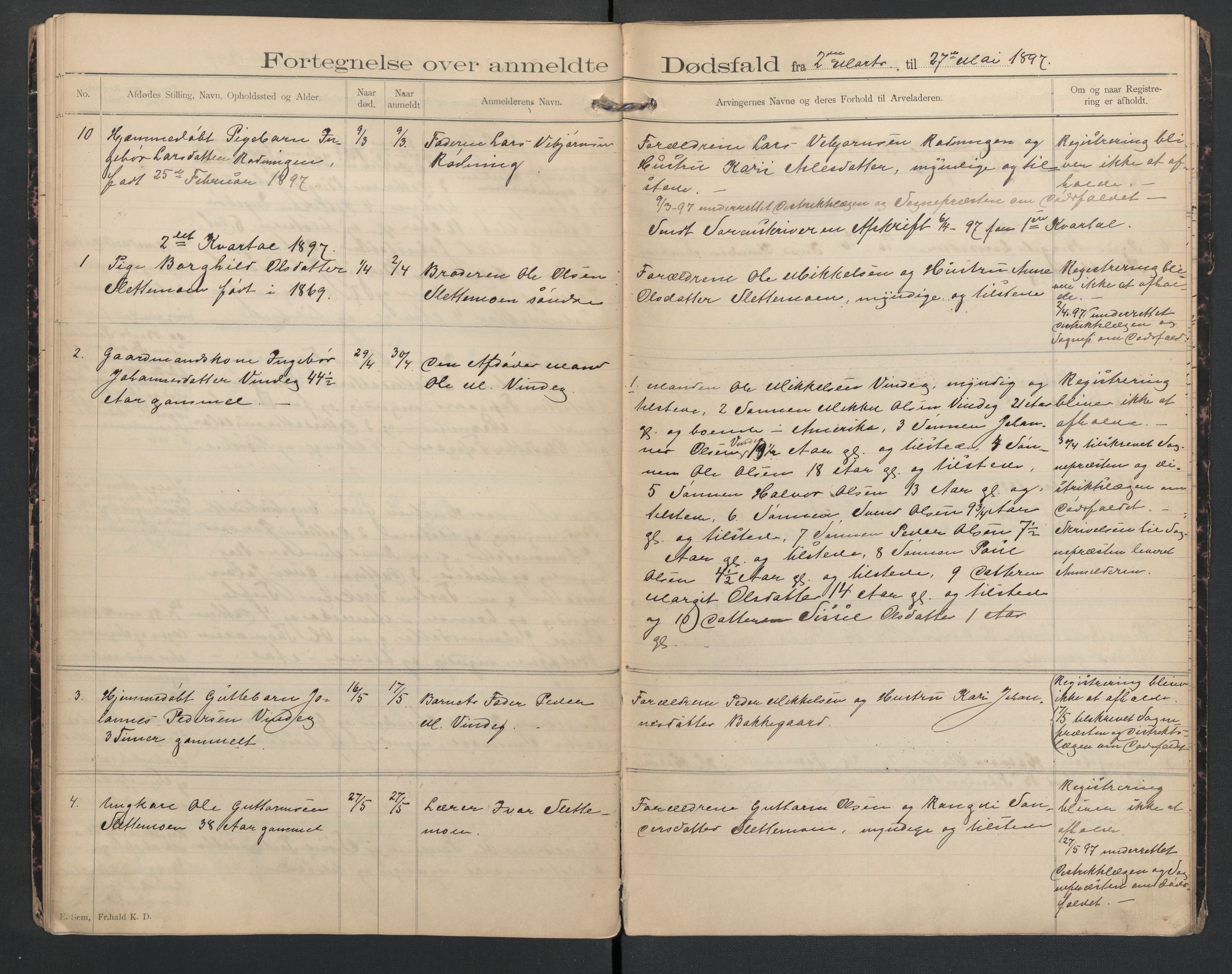 Hol lensmannskontor, AV/SAKO-A-512/H/Ha/L0002: Dødsanmeldelsesprotokoll, 1893-1899