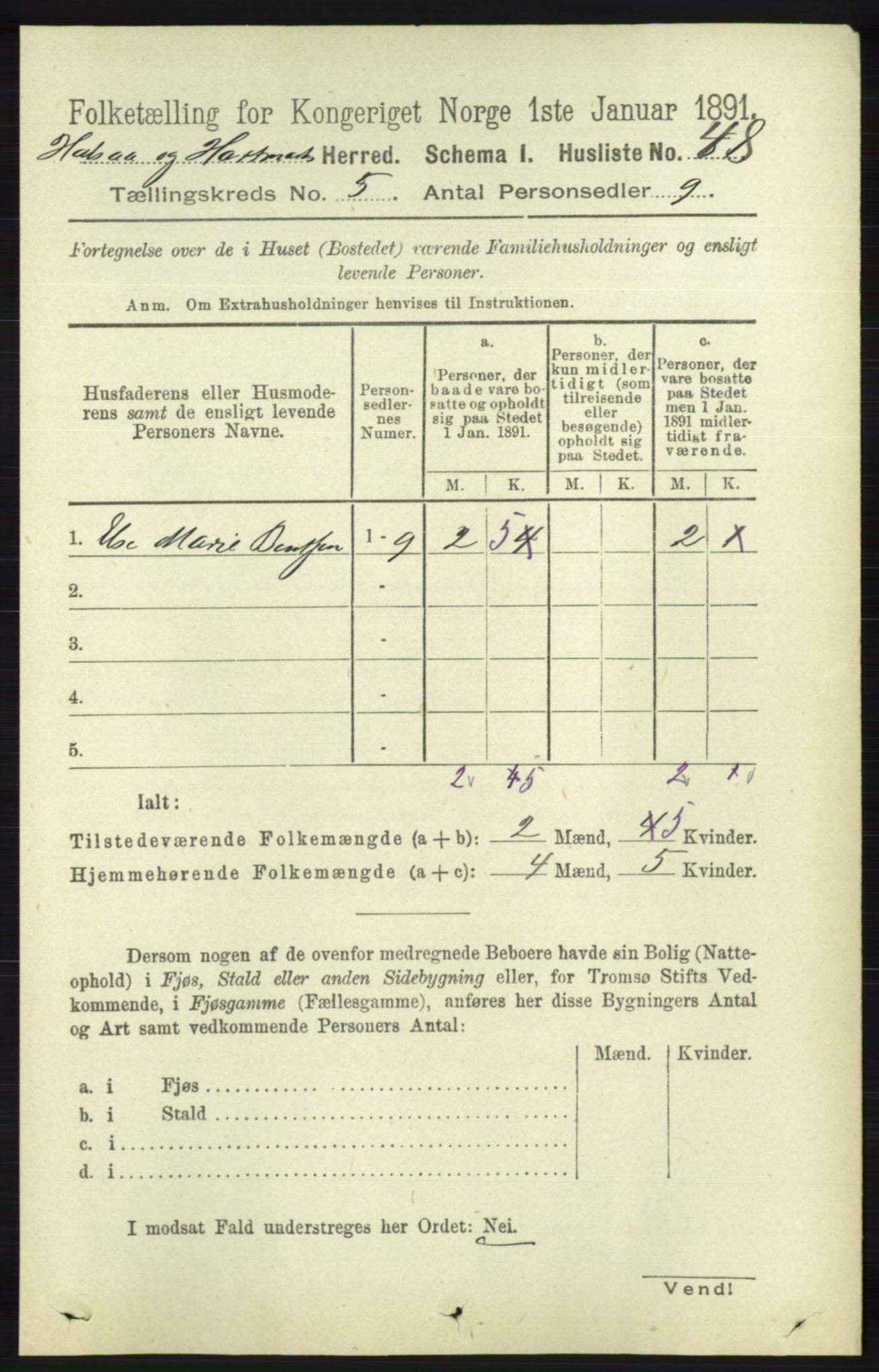 RA, Folketelling 1891 for 1019 Halse og Harkmark herred, 1891, s. 2020