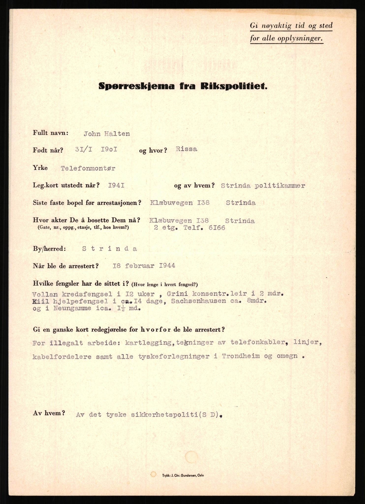 Rikspolitisjefen, AV/RA-S-1560/L/L0005: Gidske, Peder Martin -  Hansell, Georg, 1940-1945, s. 946