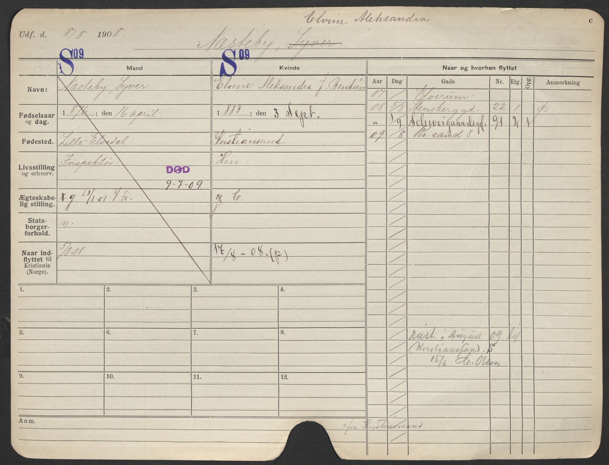 Oslo folkeregister, Registerkort, AV/SAO-A-11715/F/Fa/Fac/L0021: Kvinner, 1906-1914, s. 100a