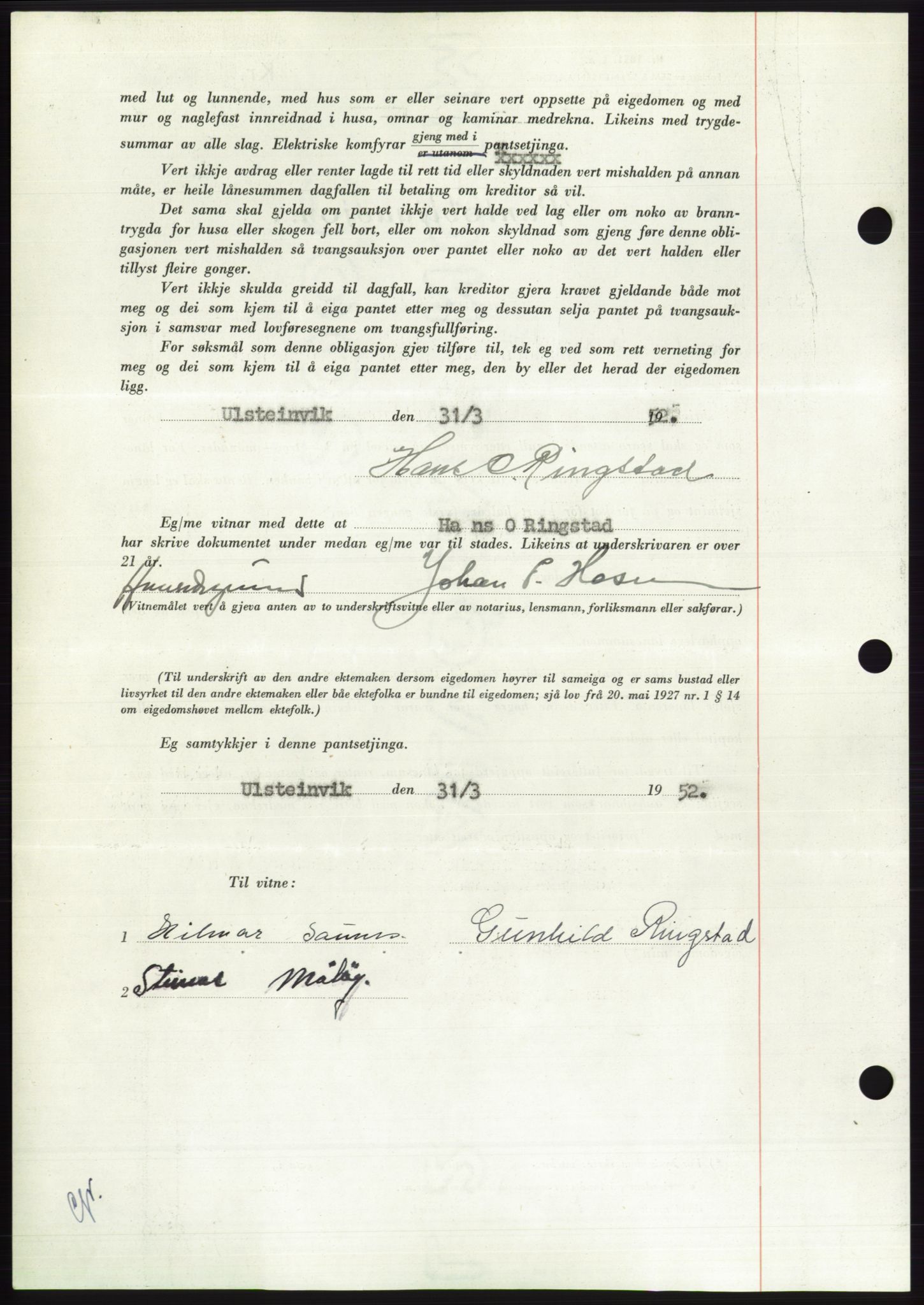 Søre Sunnmøre sorenskriveri, AV/SAT-A-4122/1/2/2C/L0121: Pantebok nr. 9B, 1951-1952, Dagboknr: 601/1952