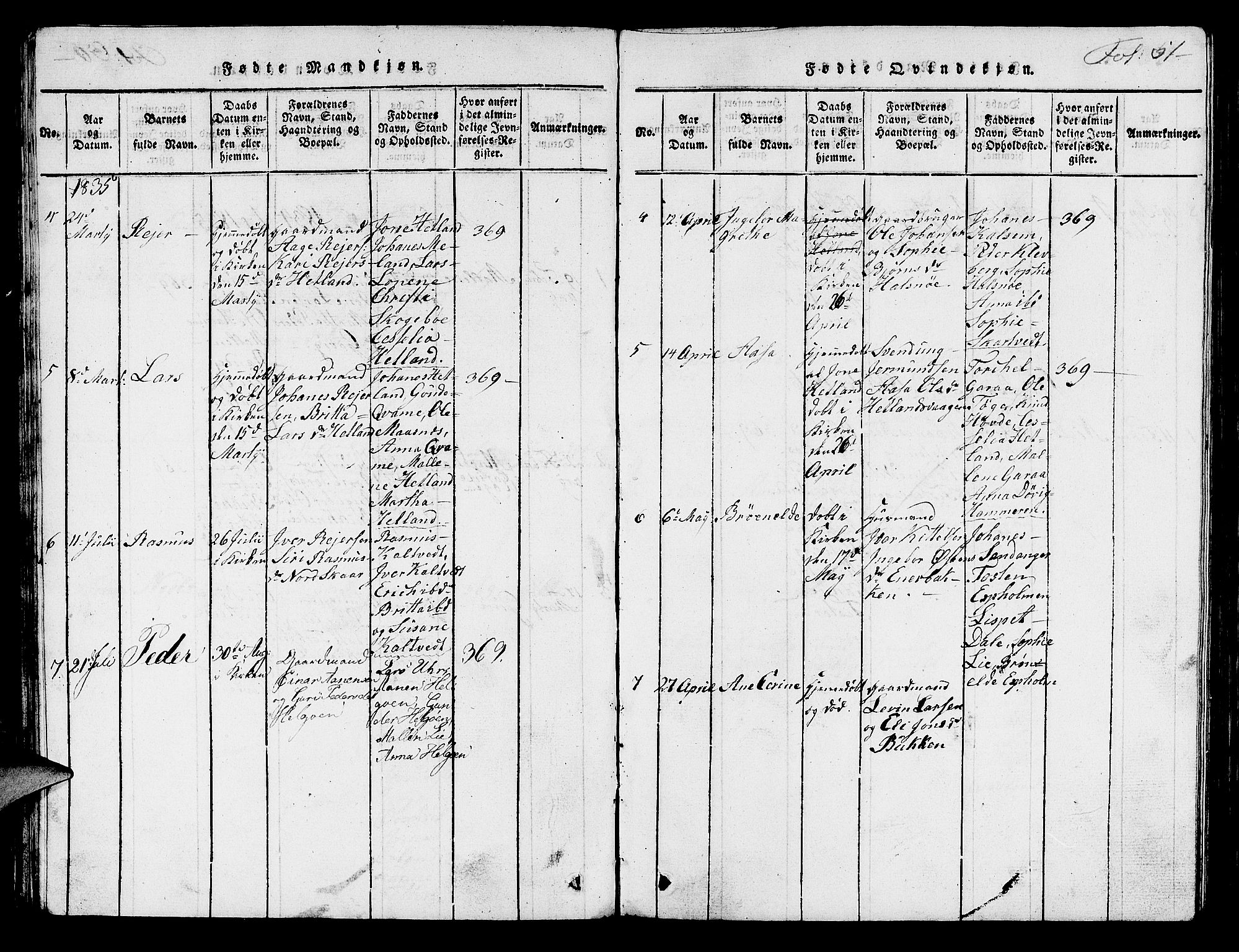 Hjelmeland sokneprestkontor, AV/SAST-A-101843/01/V/L0003: Klokkerbok nr. B 3, 1816-1841, s. 51