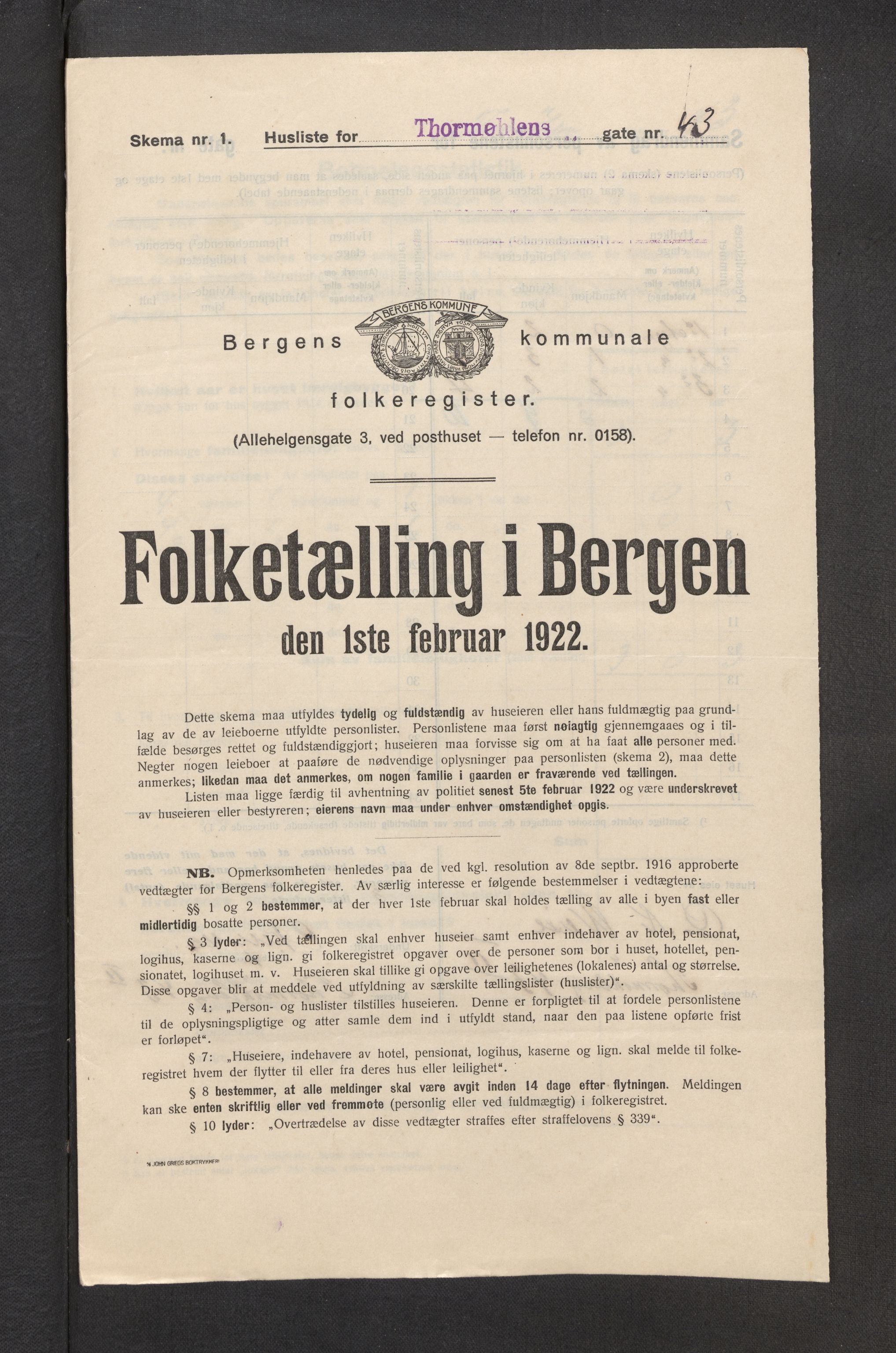 SAB, Kommunal folketelling 1922 for Bergen kjøpstad, 1922, s. 43805