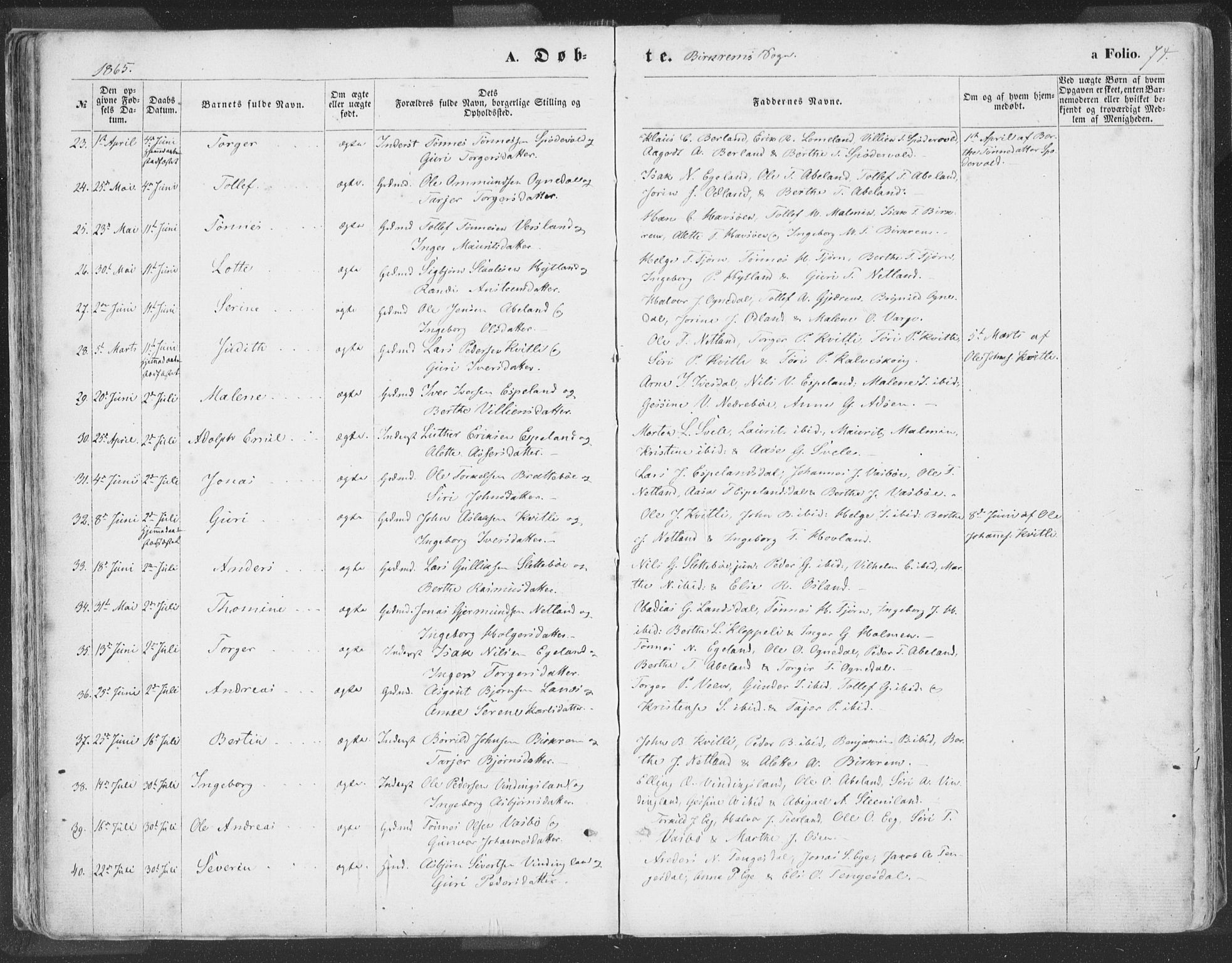 Helleland sokneprestkontor, SAST/A-101810: Ministerialbok nr. A 7.1, 1863-1886, s. 74