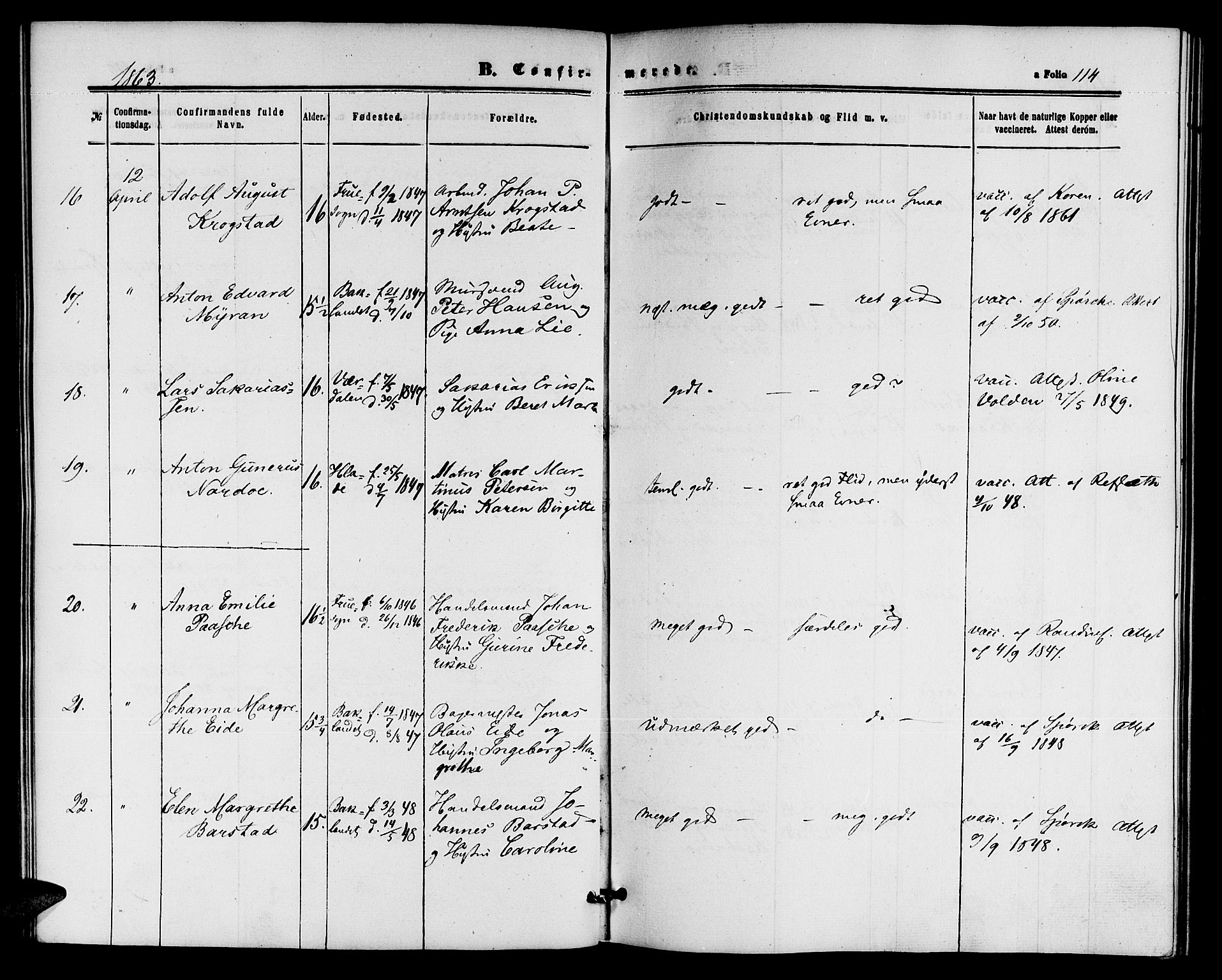 Ministerialprotokoller, klokkerbøker og fødselsregistre - Sør-Trøndelag, SAT/A-1456/604/L0185: Ministerialbok nr. 604A06, 1861-1865, s. 114