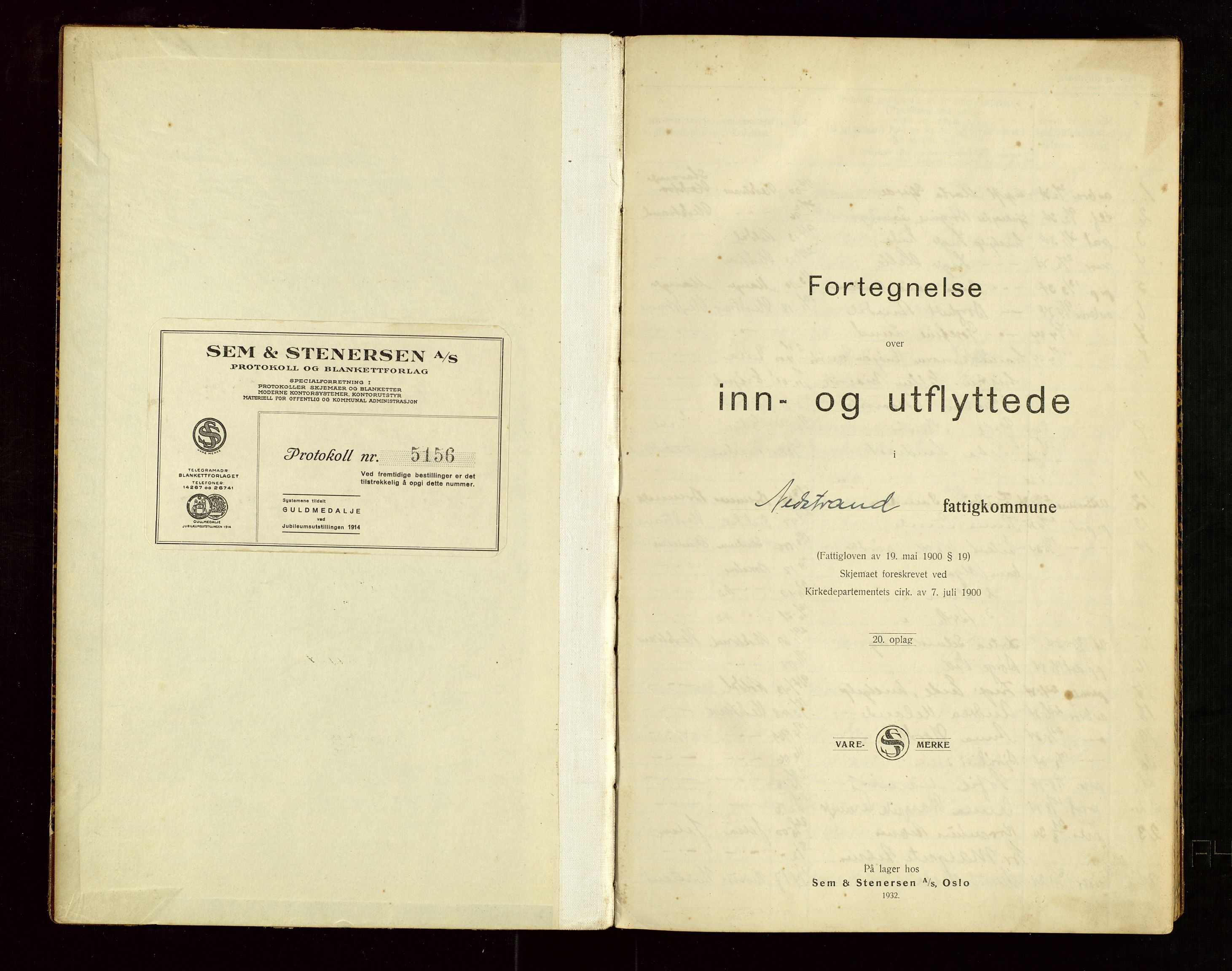 Nedstrand lensmannskontor, SAST/A-100236/Gwa/L0003: "Flytteregister for Nedstrand herad", 1934-1943, s. 2