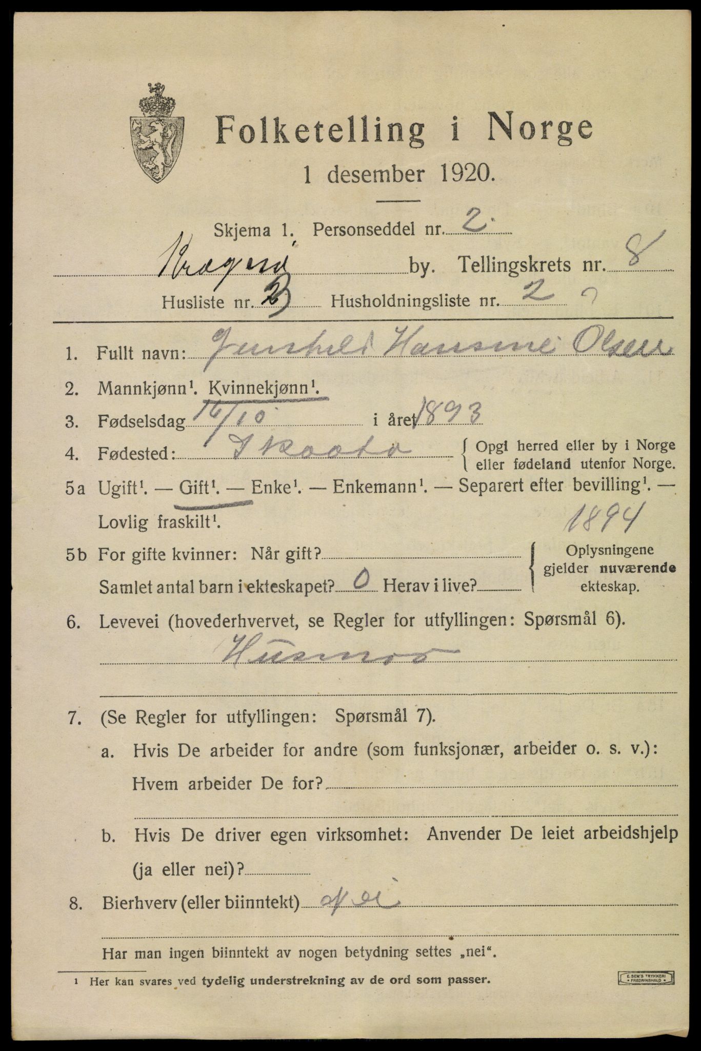 SAKO, Folketelling 1920 for 0801 Kragerø kjøpstad, 1920, s. 11121