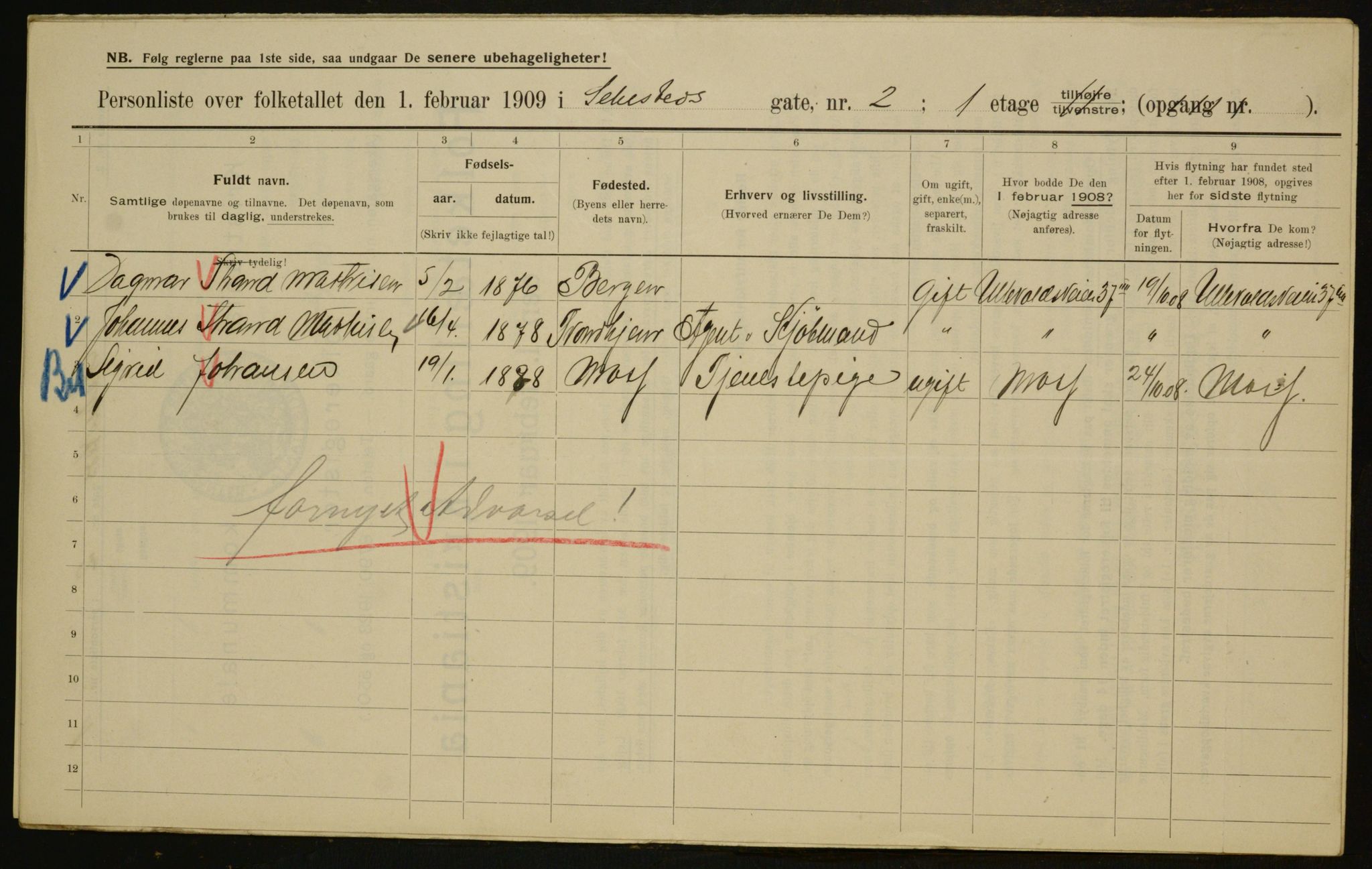 OBA, Kommunal folketelling 1.2.1909 for Kristiania kjøpstad, 1909, s. 85126