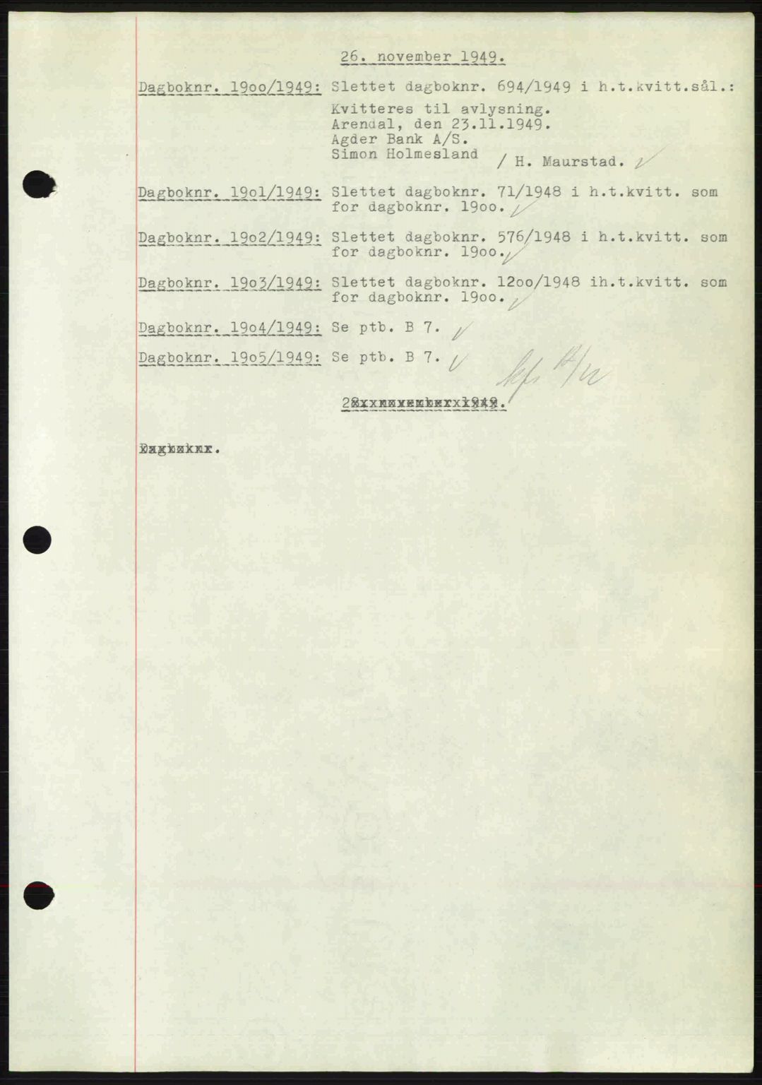 Nedenes sorenskriveri, SAK/1221-0006/G/Gb/Gba/L0061: Pantebok nr. A13, 1949-1949, Dagboknr: 1900/1949