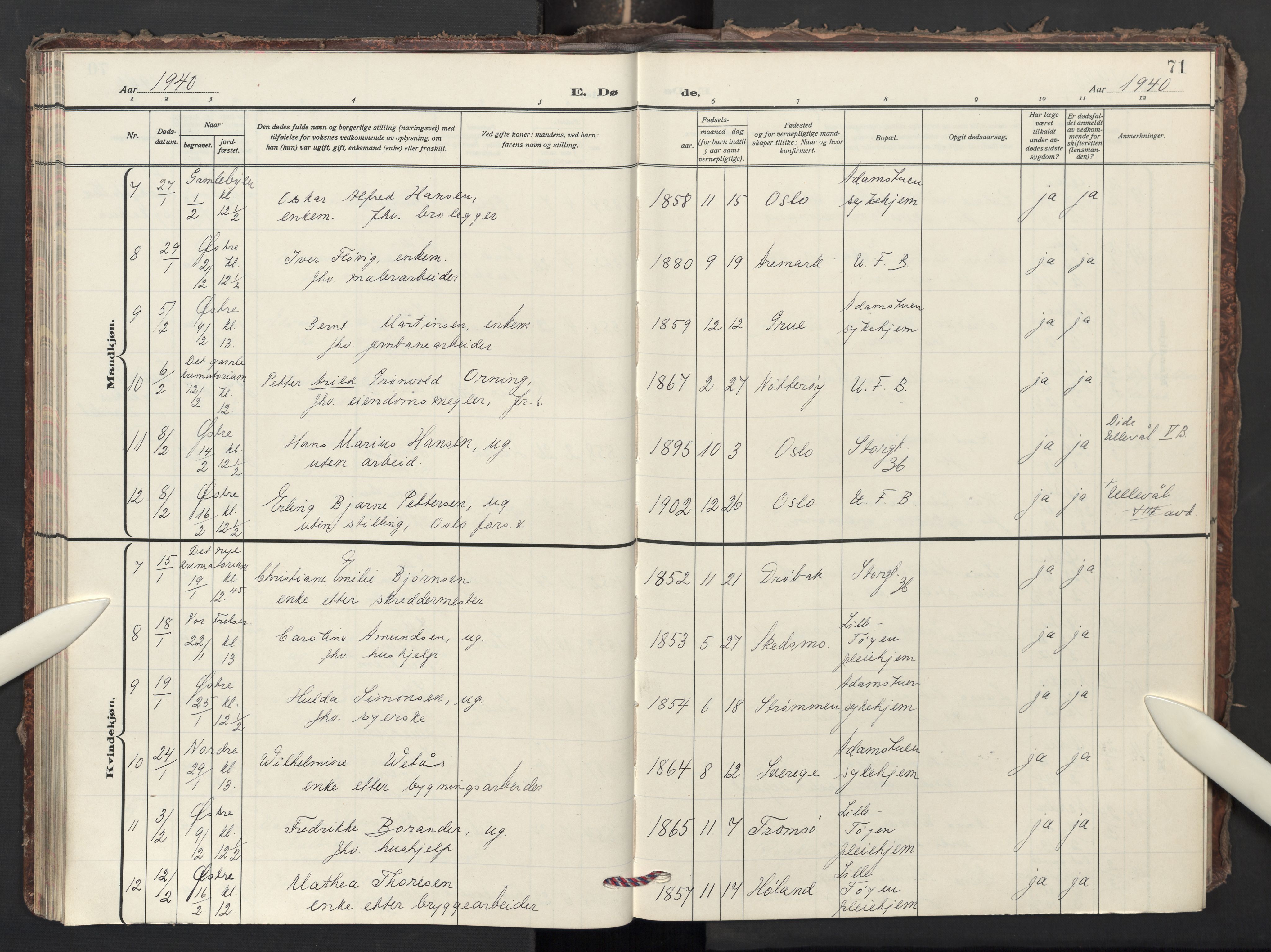 Krohgstøtten sykehusprest Kirkebøker, AV/SAO-A-10854/F/Fa/L0006: Ministerialbok nr. 6, 1935-1951, s. 71