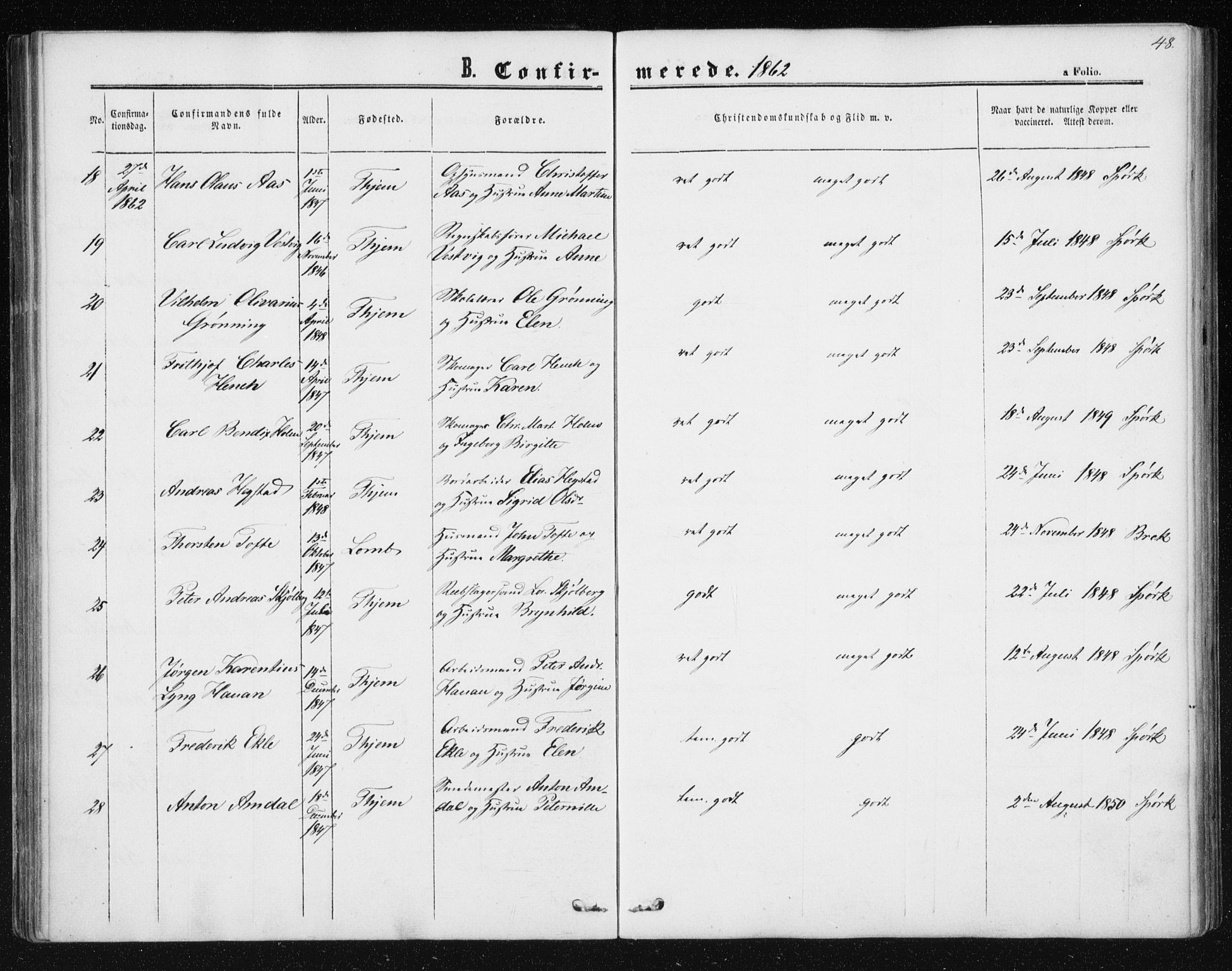 Ministerialprotokoller, klokkerbøker og fødselsregistre - Sør-Trøndelag, AV/SAT-A-1456/602/L0114: Ministerialbok nr. 602A12, 1856-1872, s. 48