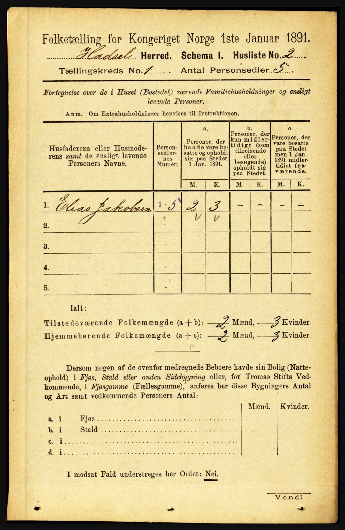 RA, Folketelling 1891 for 1866 Hadsel herred, 1891, s. 42