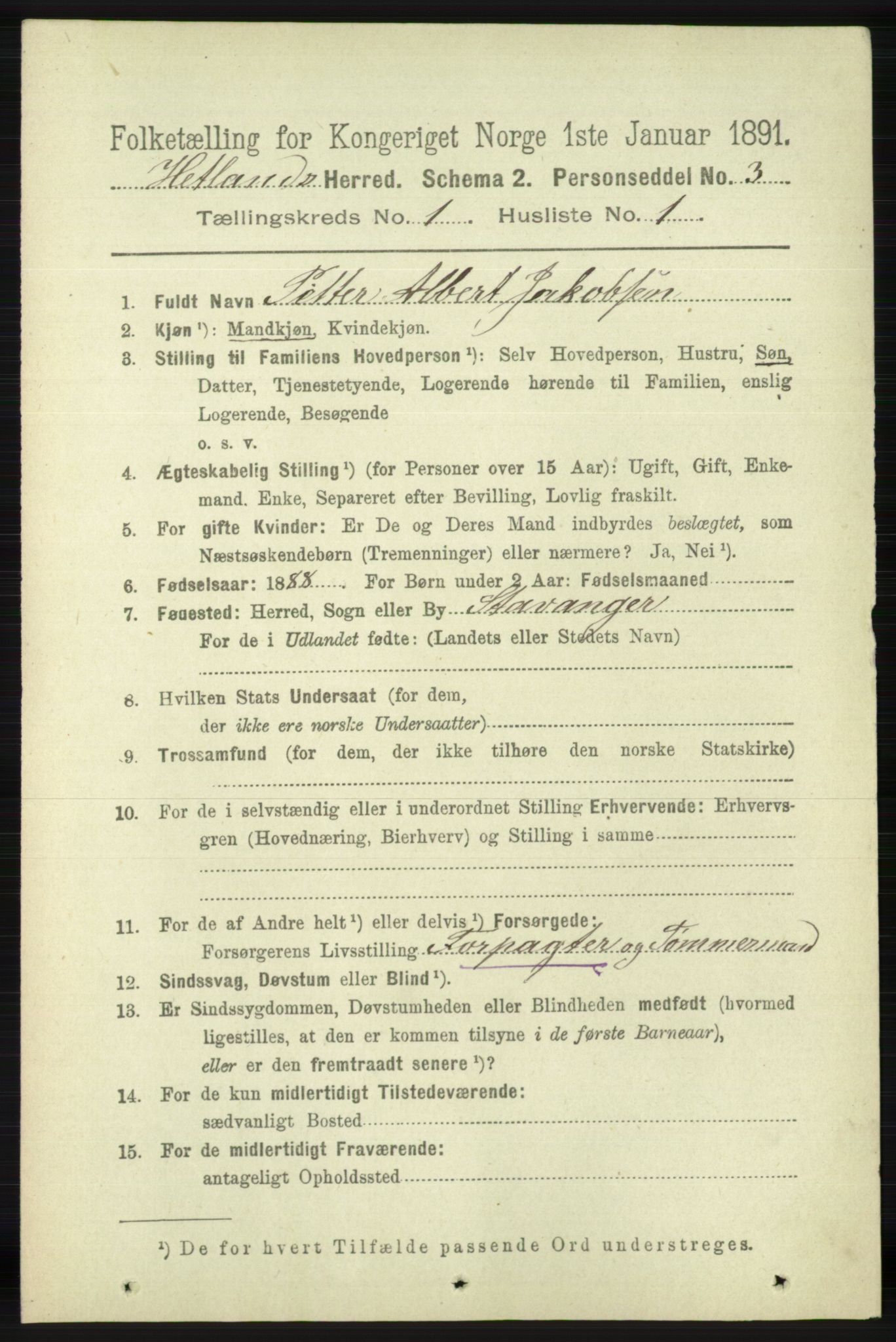 RA, Folketelling 1891 for 1126 Hetland herred, 1891, s. 76