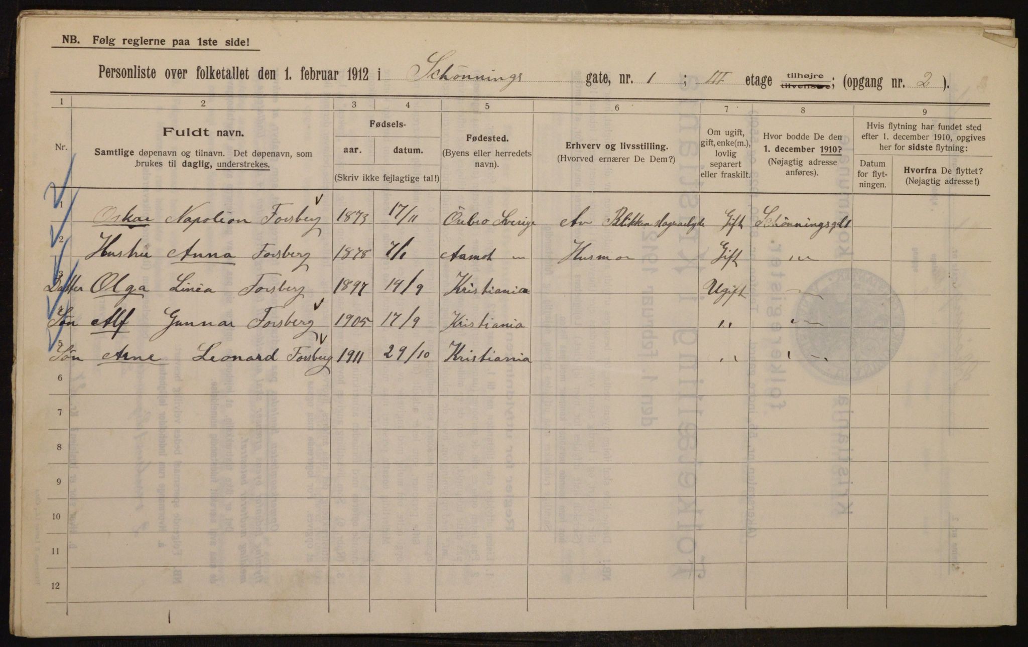 OBA, Kommunal folketelling 1.2.1912 for Kristiania, 1912, s. 93547