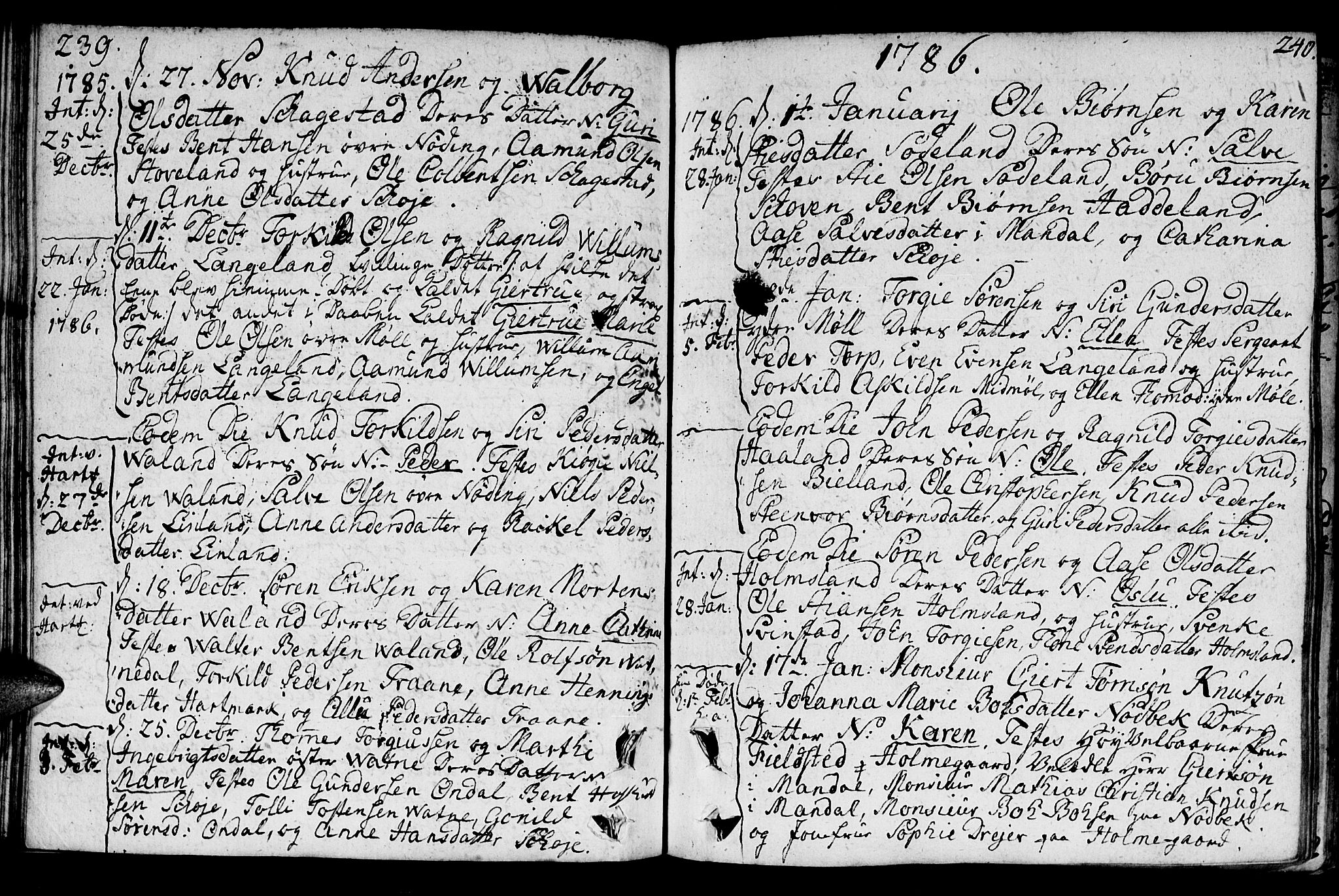 Holum sokneprestkontor, AV/SAK-1111-0022/F/Fa/Faa/L0003: Ministerialbok nr. A 3, 1780-1821, s. 239-240