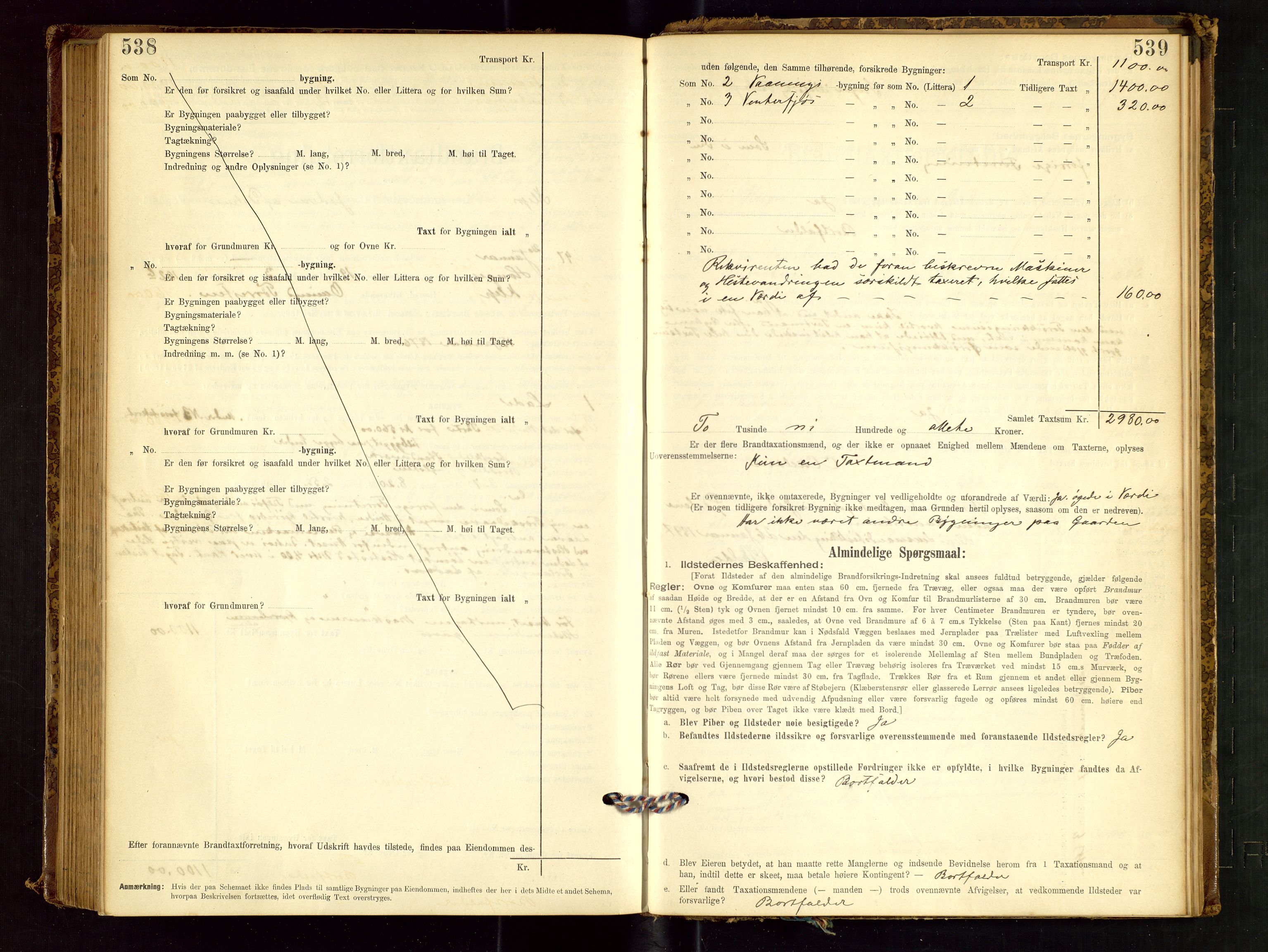 Klepp lensmannskontor, AV/SAST-A-100163/Goc/L0001: "Brandtaxationsprotokol" m/register, 1895-1898, s. 538-539