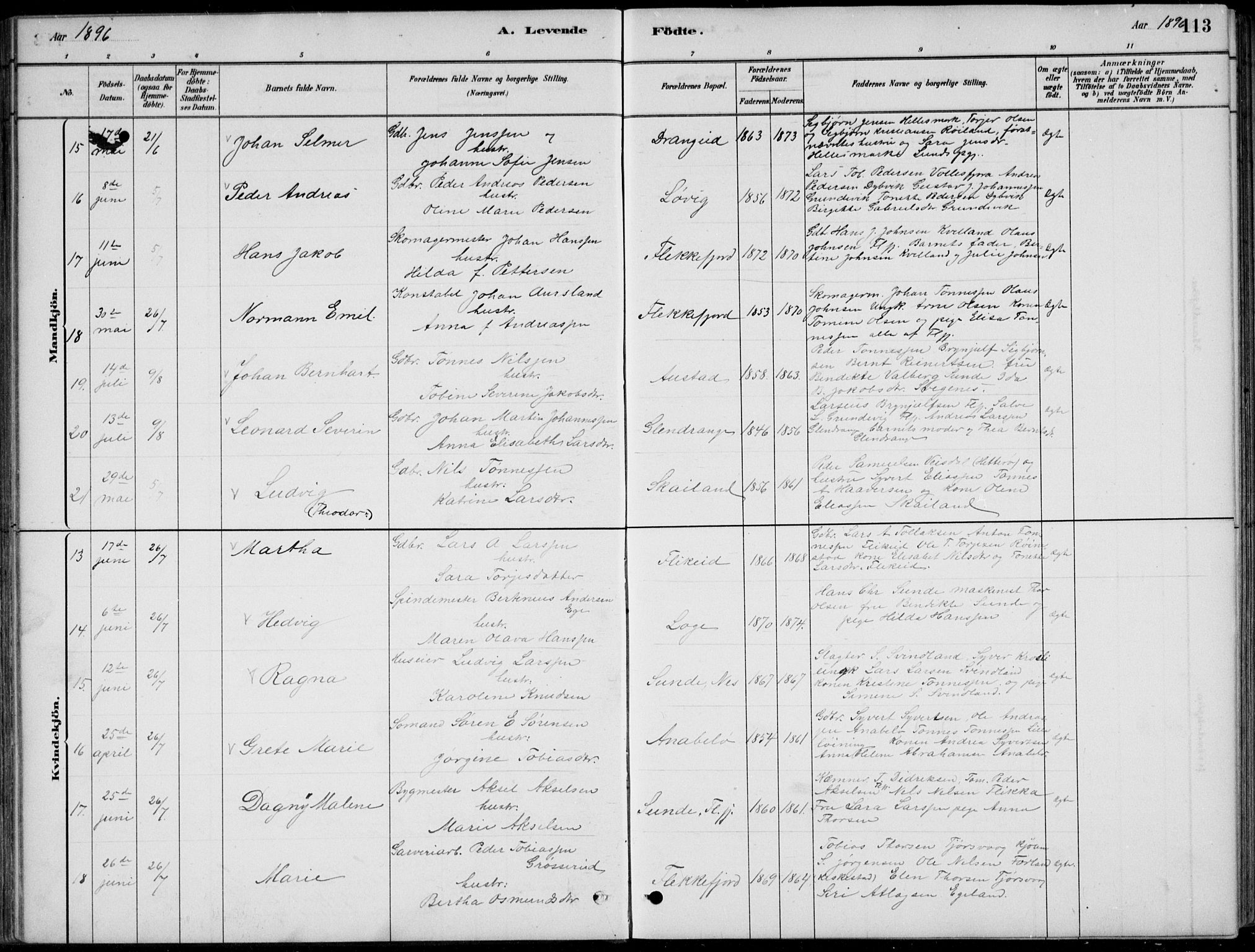 Flekkefjord sokneprestkontor, AV/SAK-1111-0012/F/Fb/Fbc/L0007: Klokkerbok nr. B 7, 1880-1902, s. 113