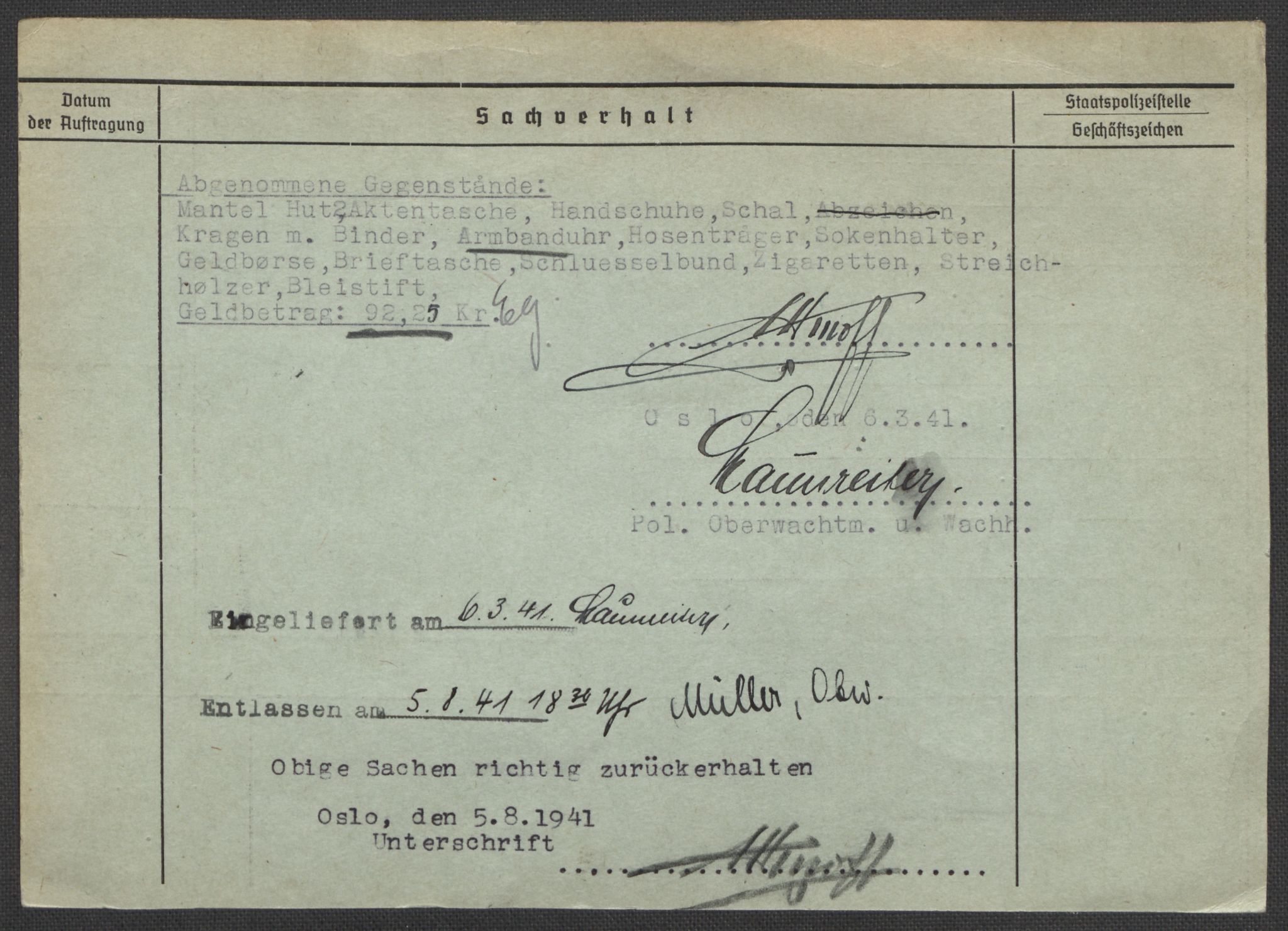 Befehlshaber der Sicherheitspolizei und des SD, RA/RAFA-5969/E/Ea/Eaa/L0006: Register over norske fanger i Møllergata 19: Kj-Lund, 1940-1945, s. 141