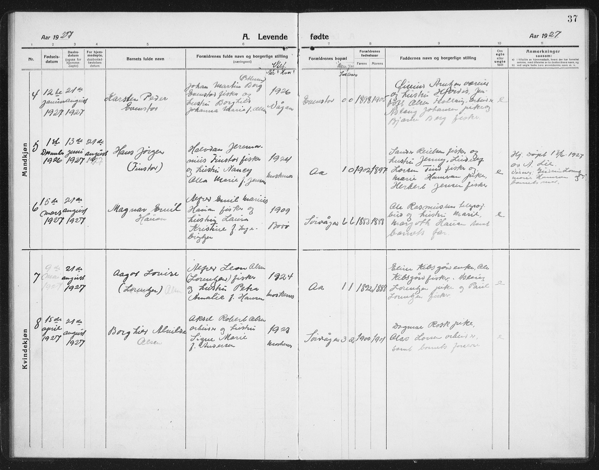 Ministerialprotokoller, klokkerbøker og fødselsregistre - Nordland, AV/SAT-A-1459/886/L1226: Klokkerbok nr. 886C03, 1916-1935, s. 37