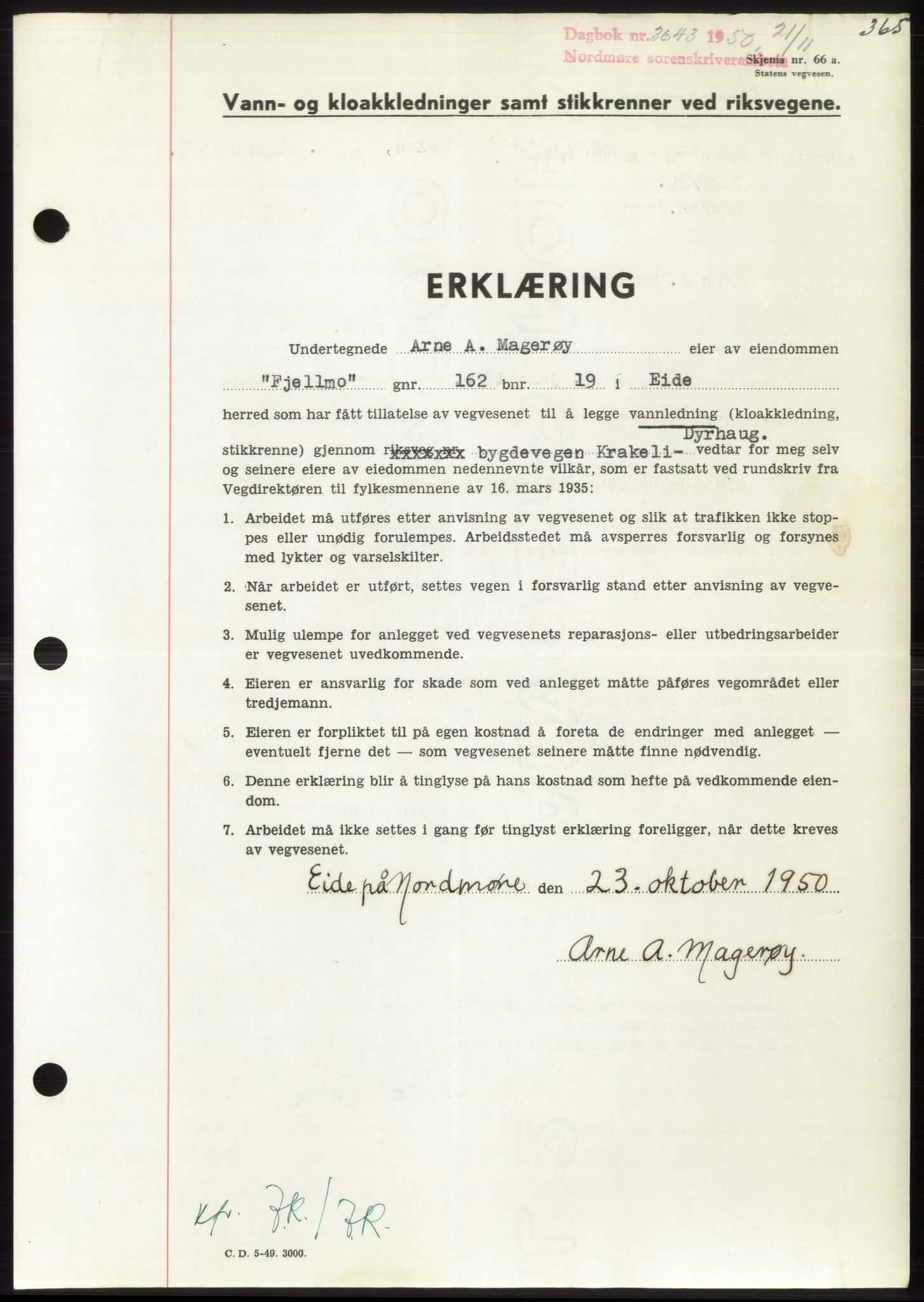 Nordmøre sorenskriveri, SAT/A-4132/1/2/2Ca: Pantebok nr. B106, 1950-1950, Dagboknr: 3643/1950