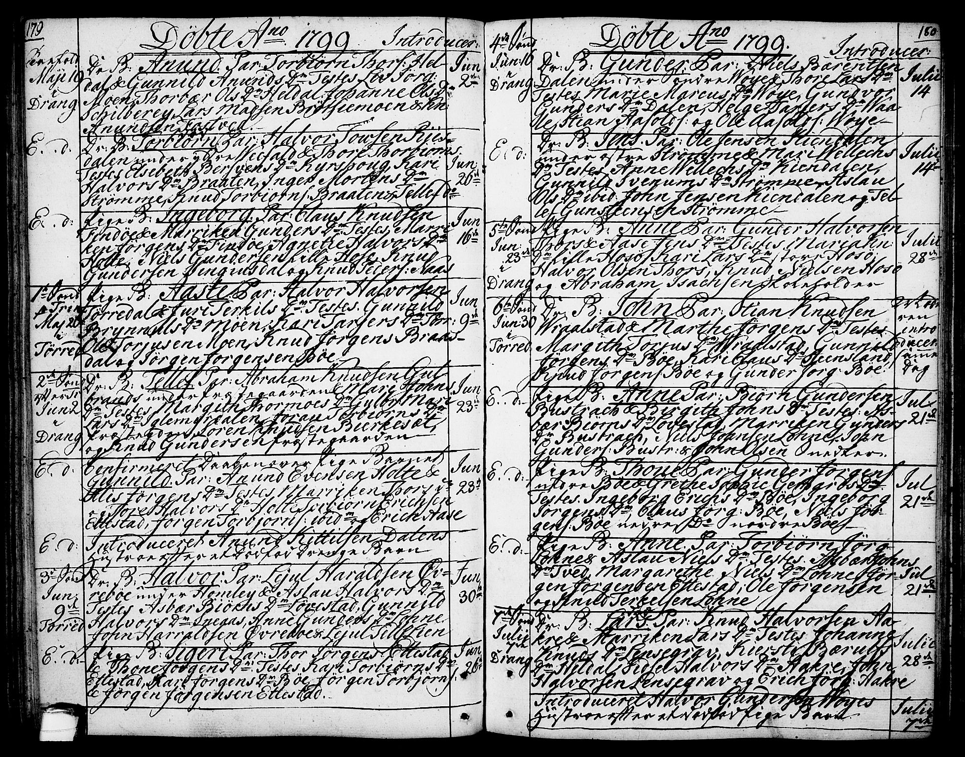Drangedal kirkebøker, AV/SAKO-A-258/F/Fa/L0003: Ministerialbok nr. 3, 1768-1814, s. 179-180