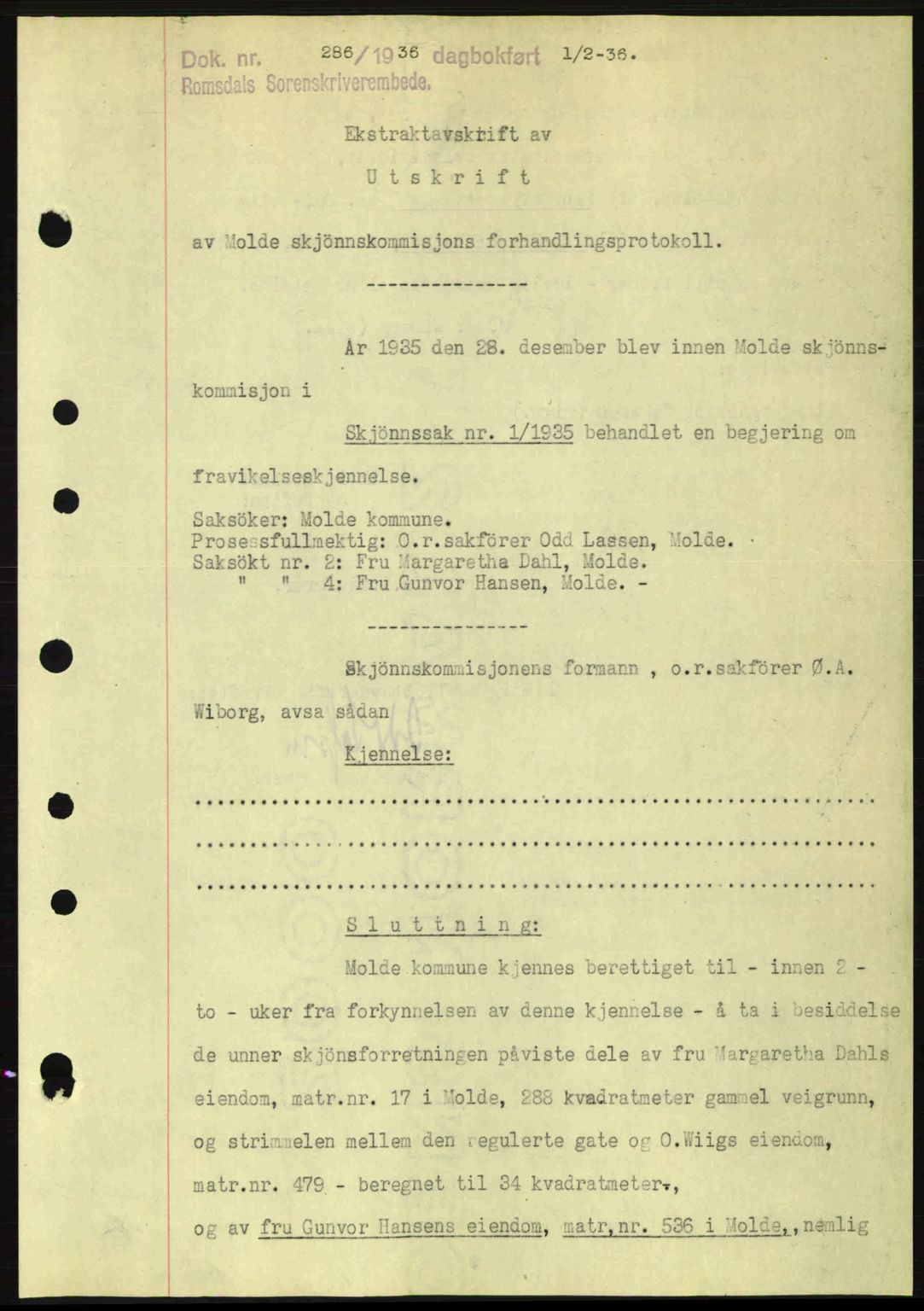 Romsdal sorenskriveri, SAT/A-4149/1/2/2C: Pantebok nr. A1, 1936-1936, Dagboknr: 286/1936