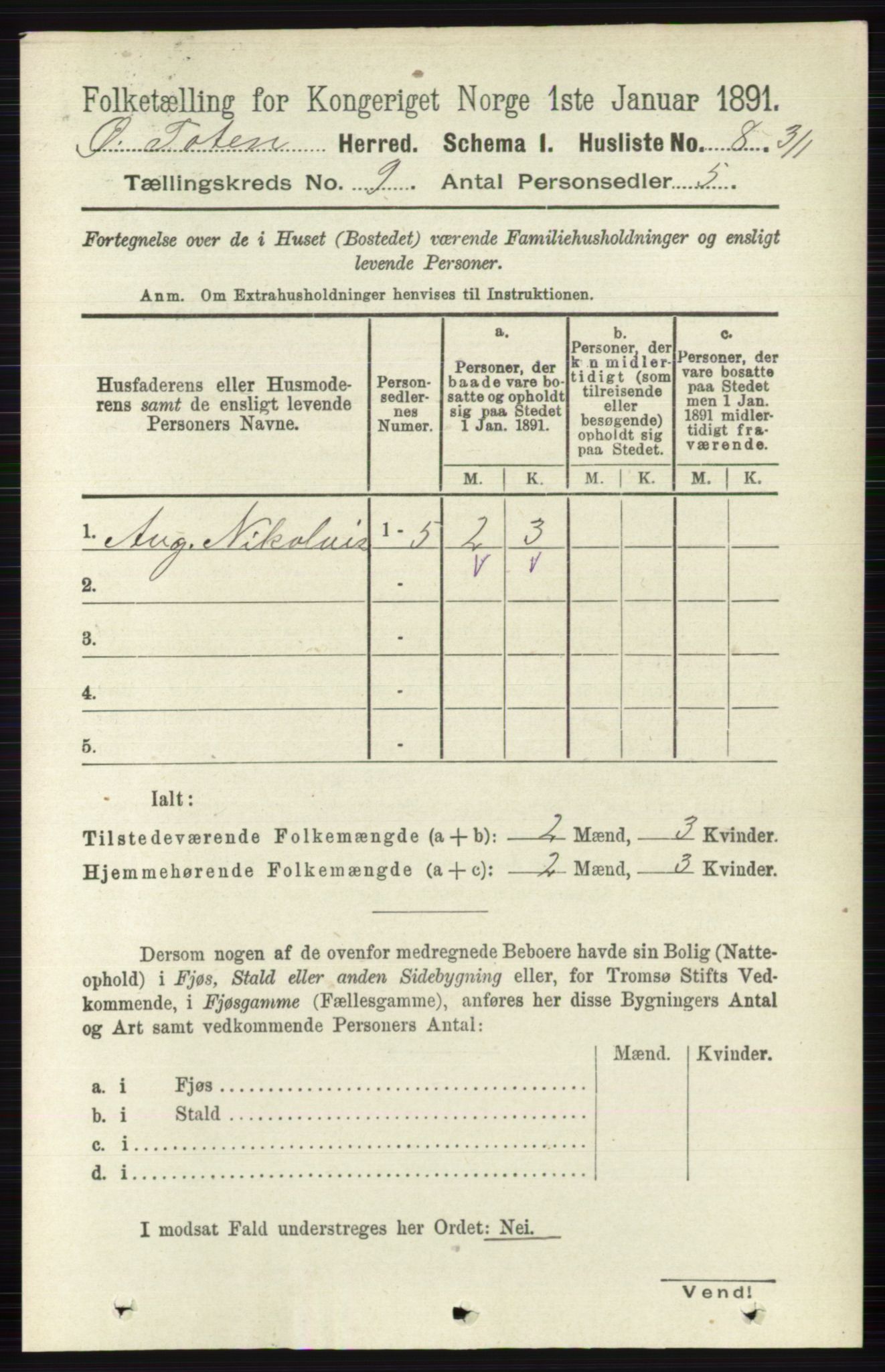 RA, Folketelling 1891 for 0528 Østre Toten herred, 1891, s. 5535