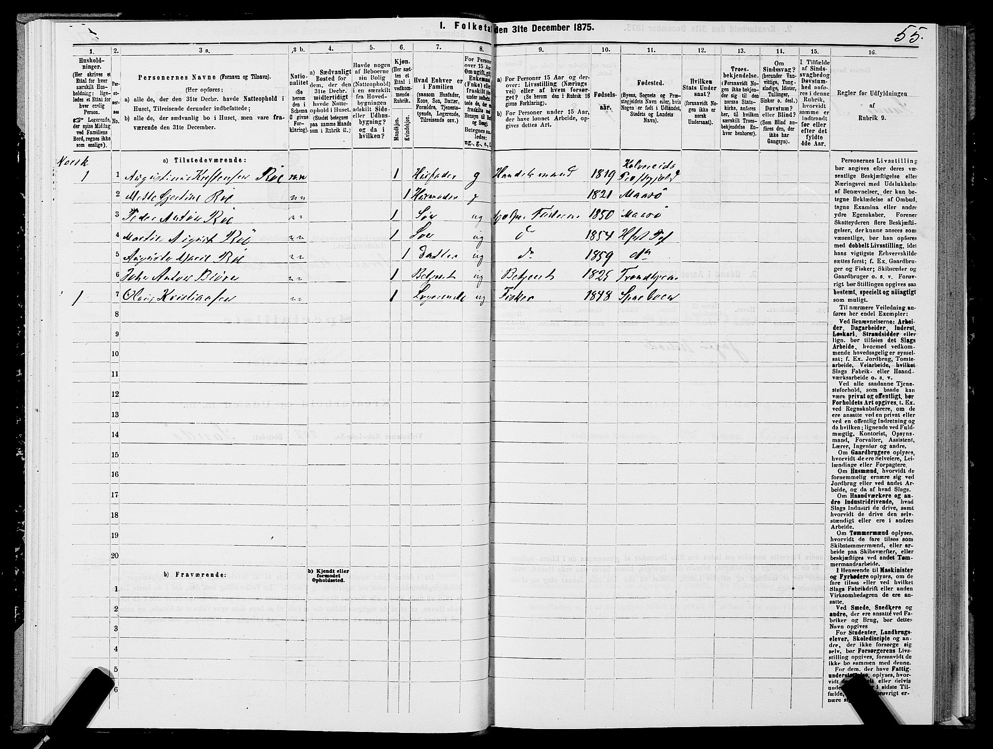 SATØ, Folketelling 1875 for 2016L Hammerfest prestegjeld, Hammerfest landsokn og Kvalsund sokn, 1875, s. 1055