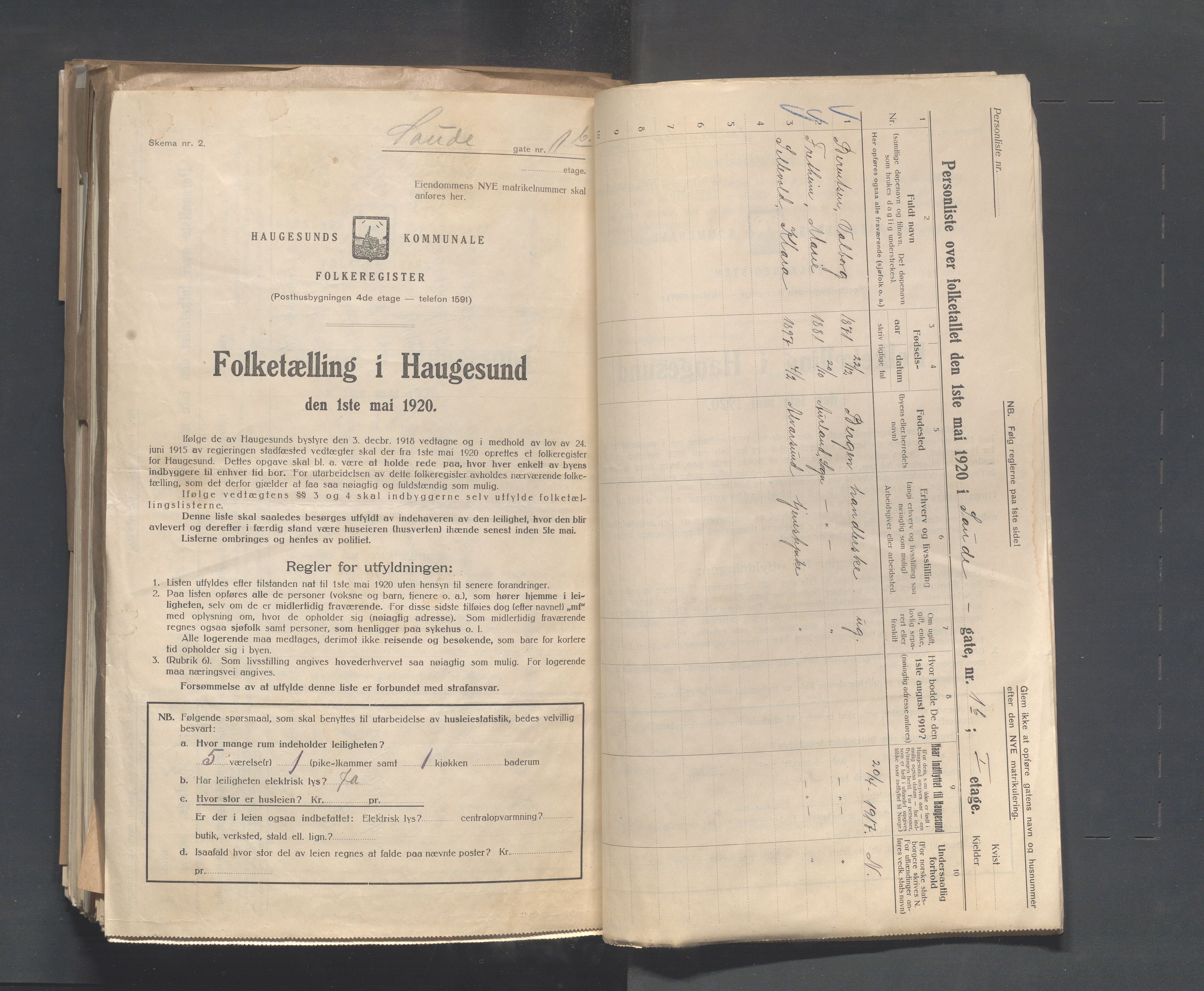 IKAR, Kommunal folketelling 1.5.1920 for Haugesund, 1920, s. 3417