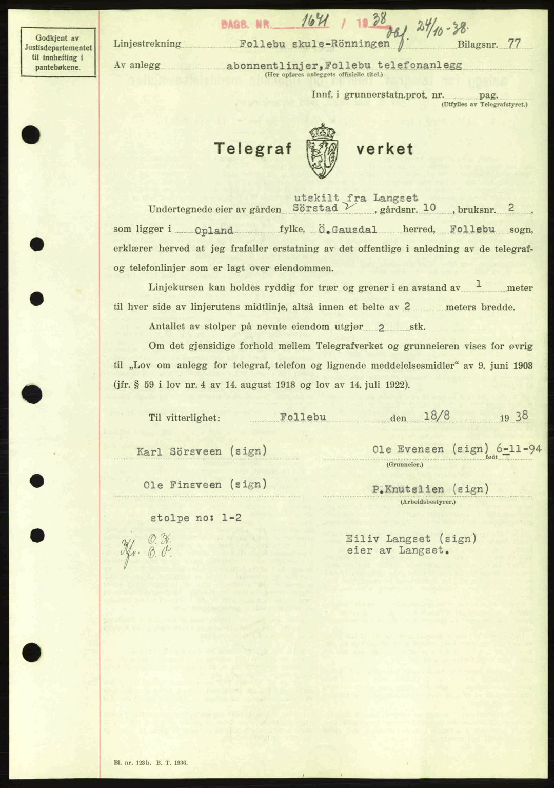 Sør-Gudbrandsdal tingrett, SAH/TING-004/H/Hb/Hbd/L0005: Pantebok nr. A5, 1938-1939, Dagboknr: 1671/1938