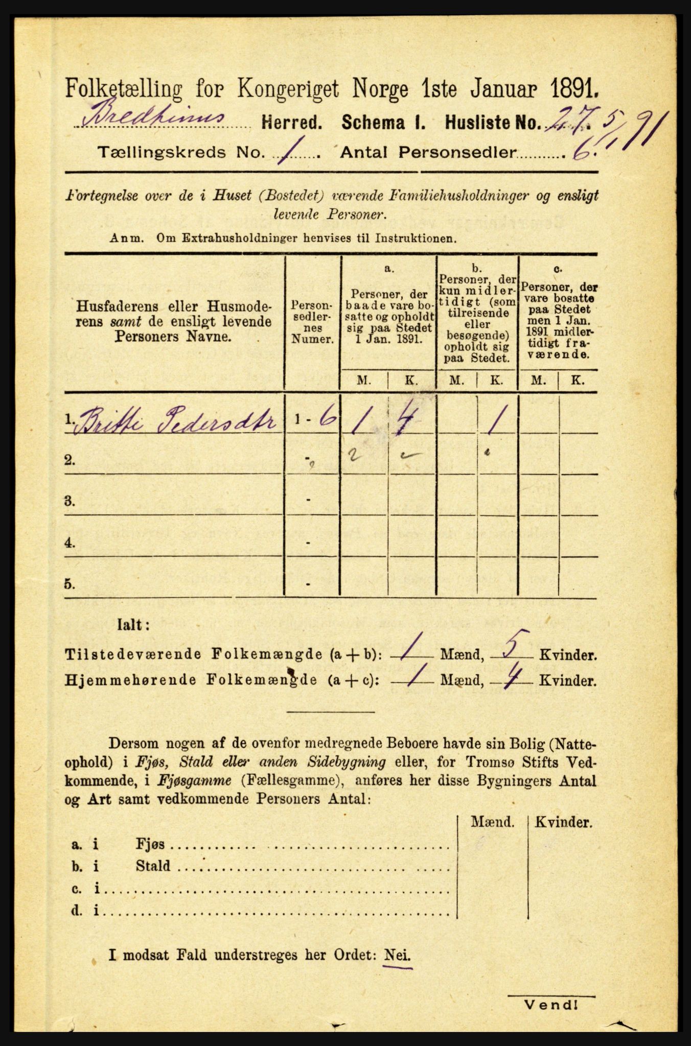 RA, Folketelling 1891 for 1446 Breim herred, 1891, s. 45