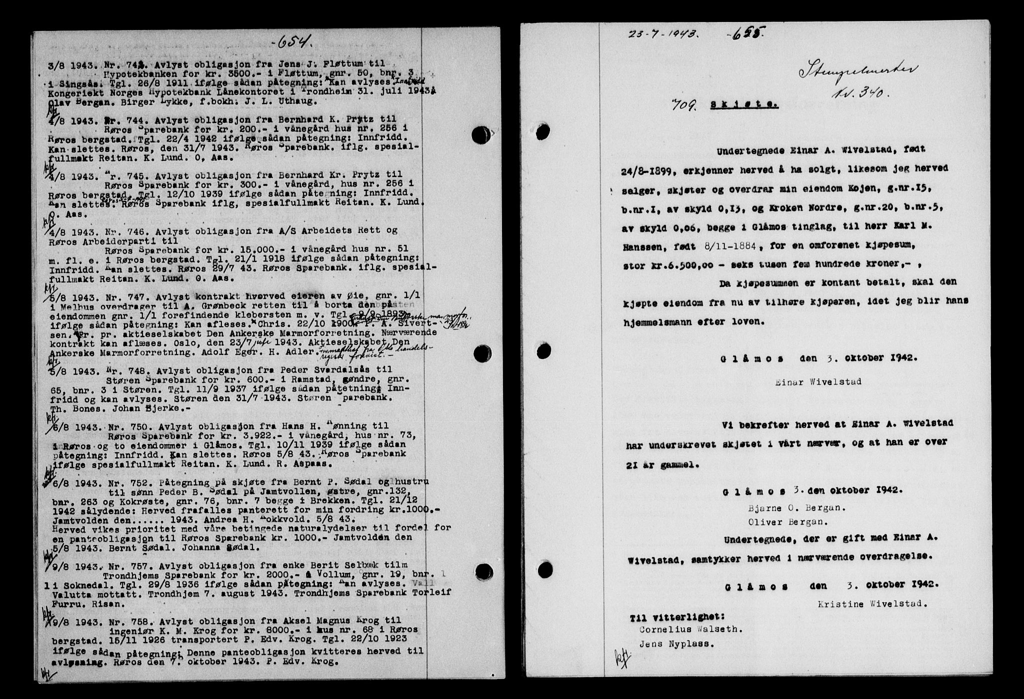 Gauldal sorenskriveri, SAT/A-0014/1/2/2C/L0056: Pantebok nr. 61, 1942-1943, Dagboknr: 709/1943