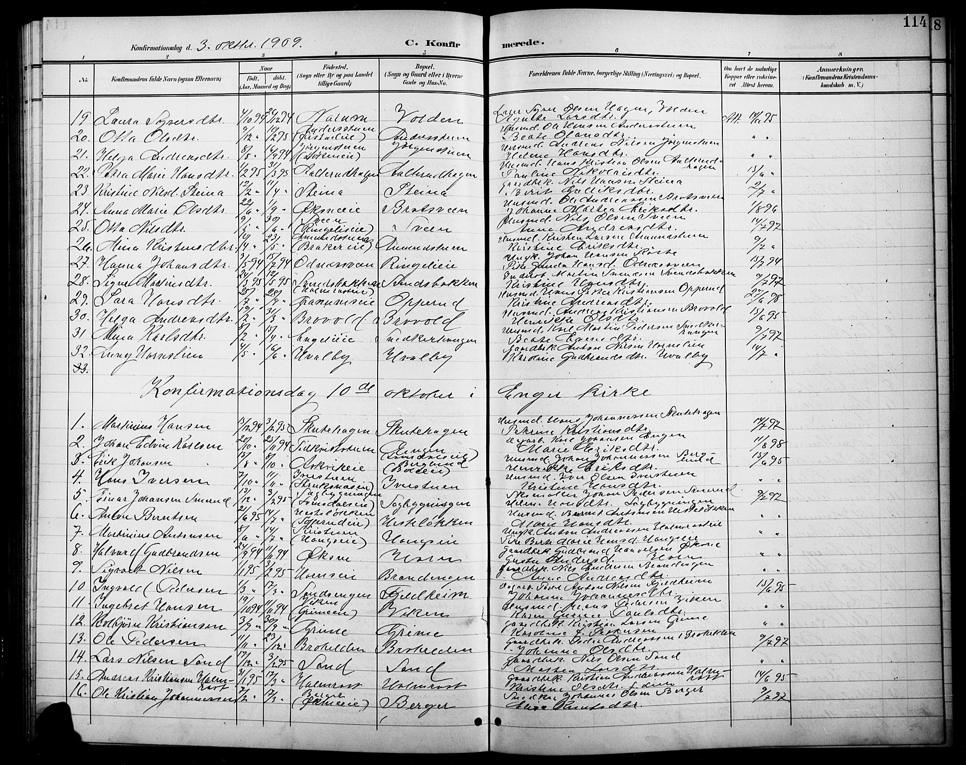 Søndre Land prestekontor, AV/SAH-PREST-122/L/L0004: Klokkerbok nr. 4, 1901-1915, s. 114