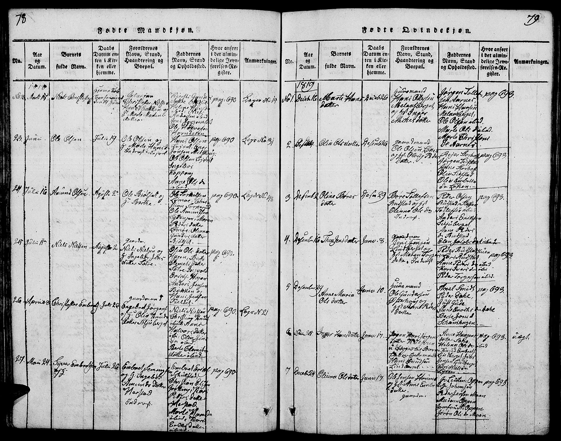 Elverum prestekontor, SAH/PREST-044/H/Ha/Hab/L0001: Klokkerbok nr. 1, 1815-1829, s. 78-79