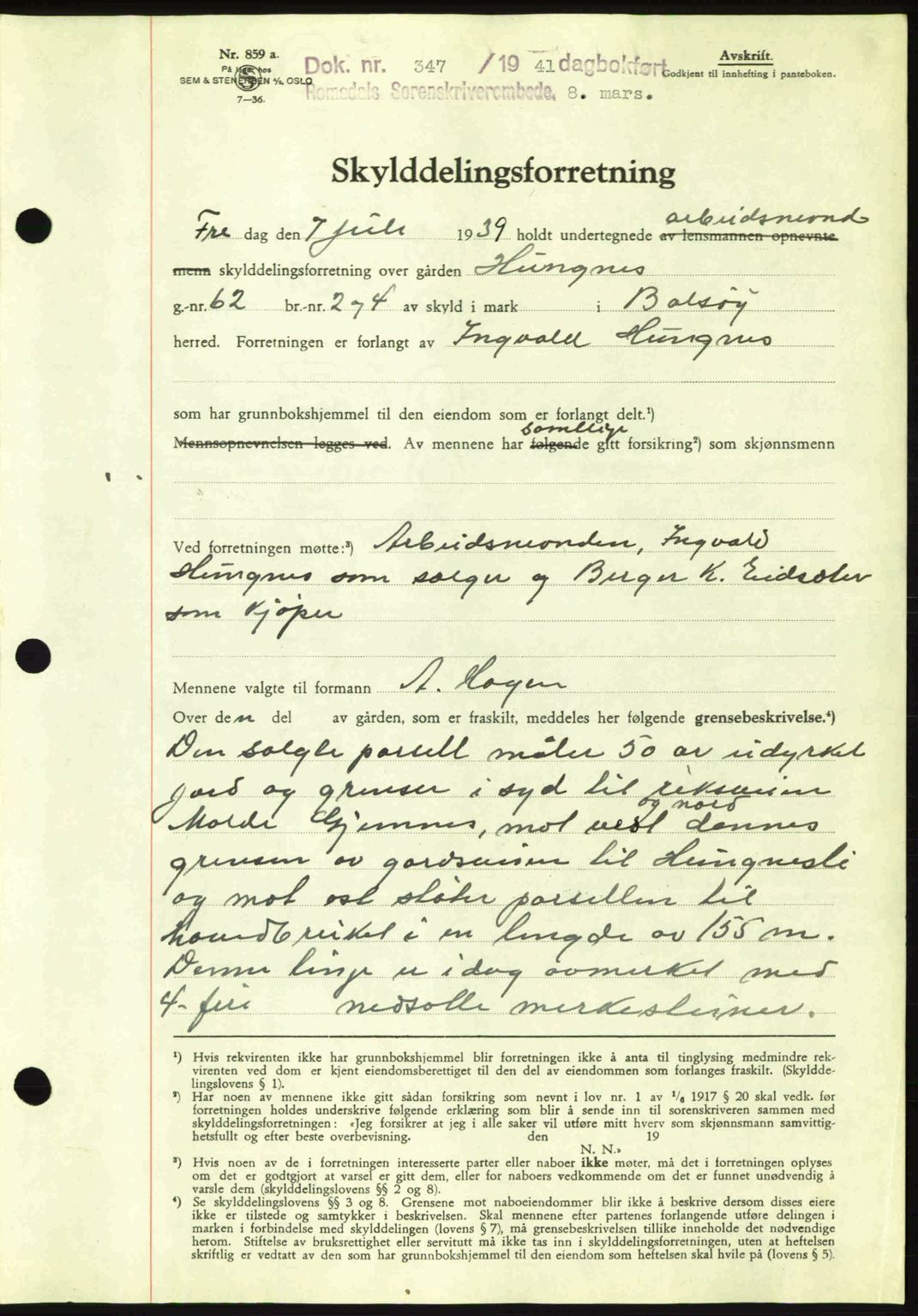 Romsdal sorenskriveri, SAT/A-4149/1/2/2C: Pantebok nr. A9, 1940-1941, Dagboknr: 347/1941