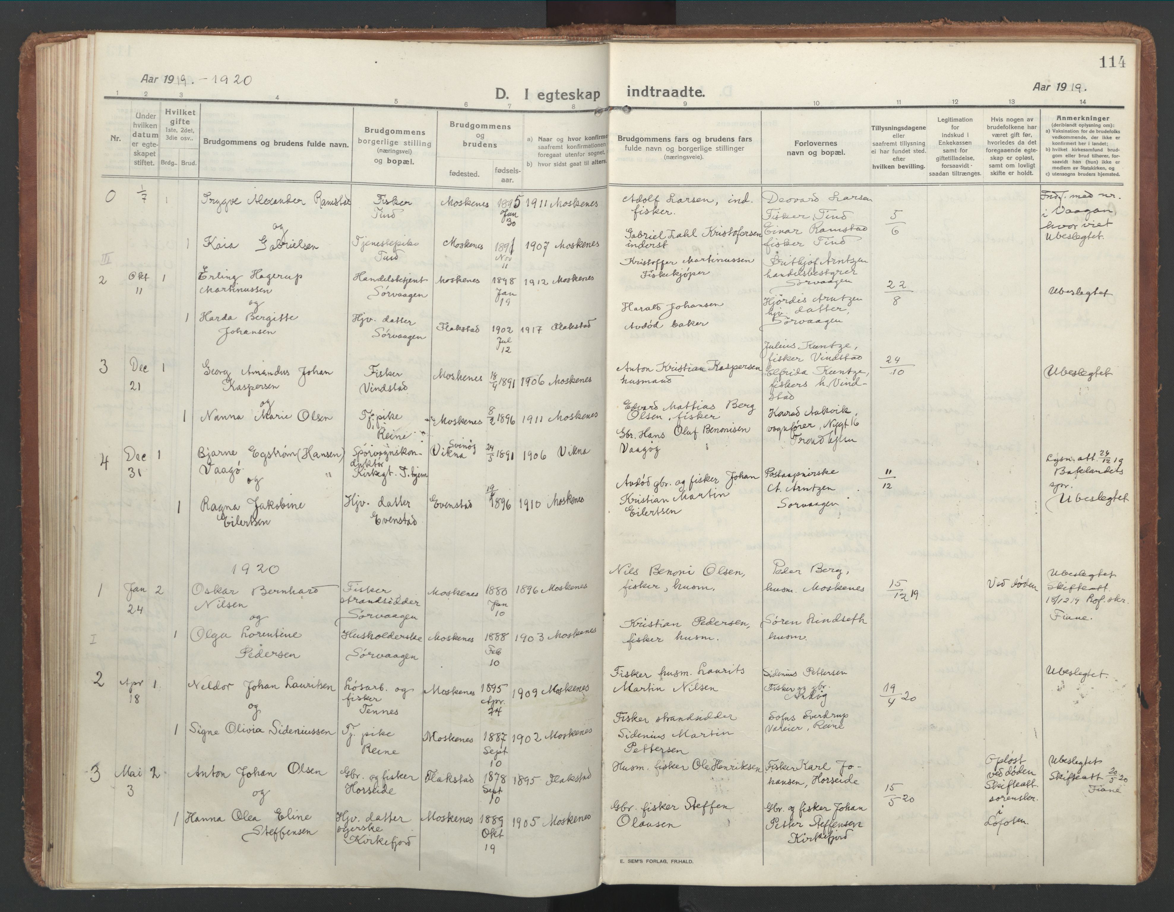 Ministerialprotokoller, klokkerbøker og fødselsregistre - Nordland, AV/SAT-A-1459/886/L1222: Ministerialbok nr. 886A04, 1914-1926, s. 114