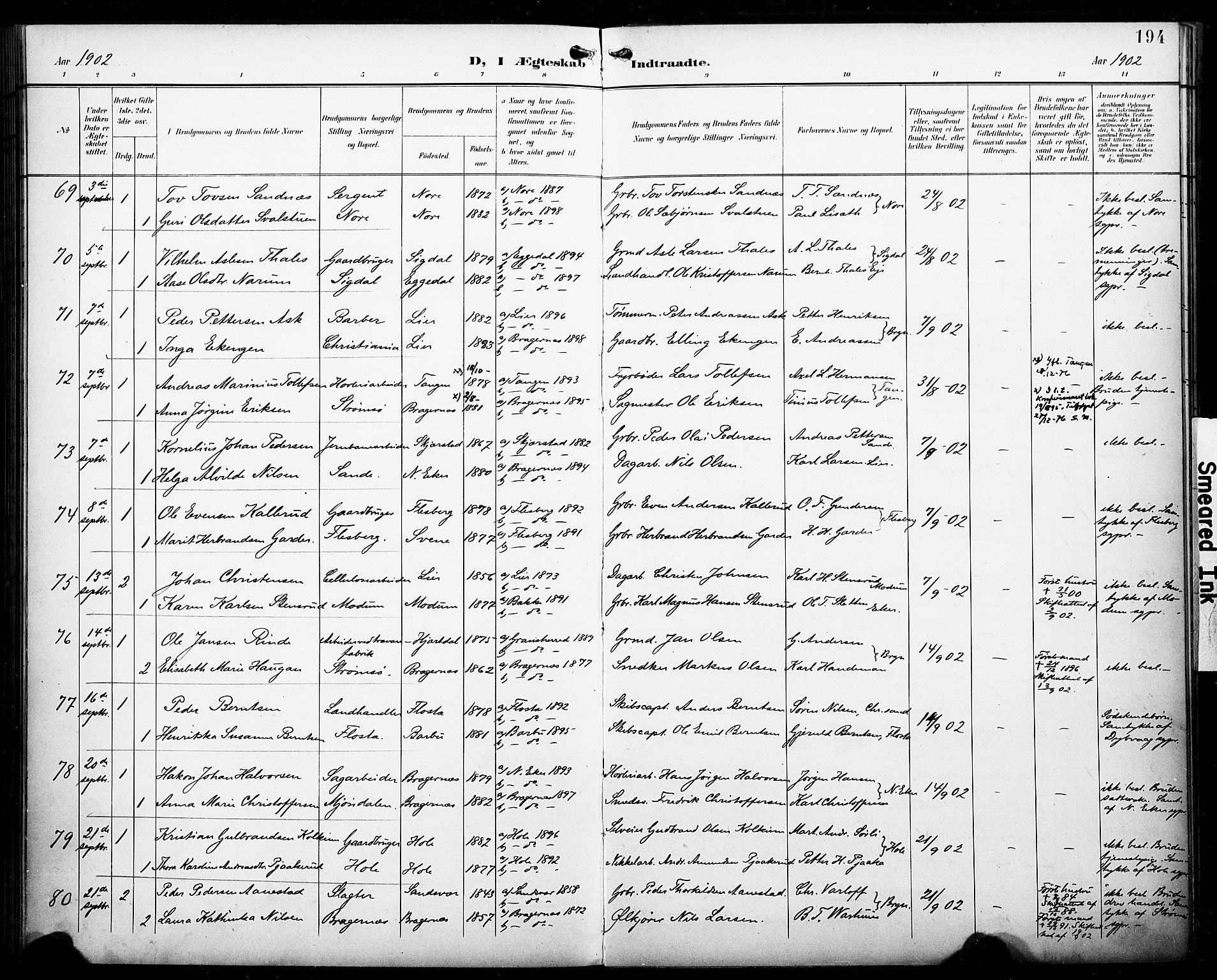 Bragernes kirkebøker, AV/SAKO-A-6/F/Fc/L0007: Ministerialbok nr. III 7, 1898-1909, s. 194