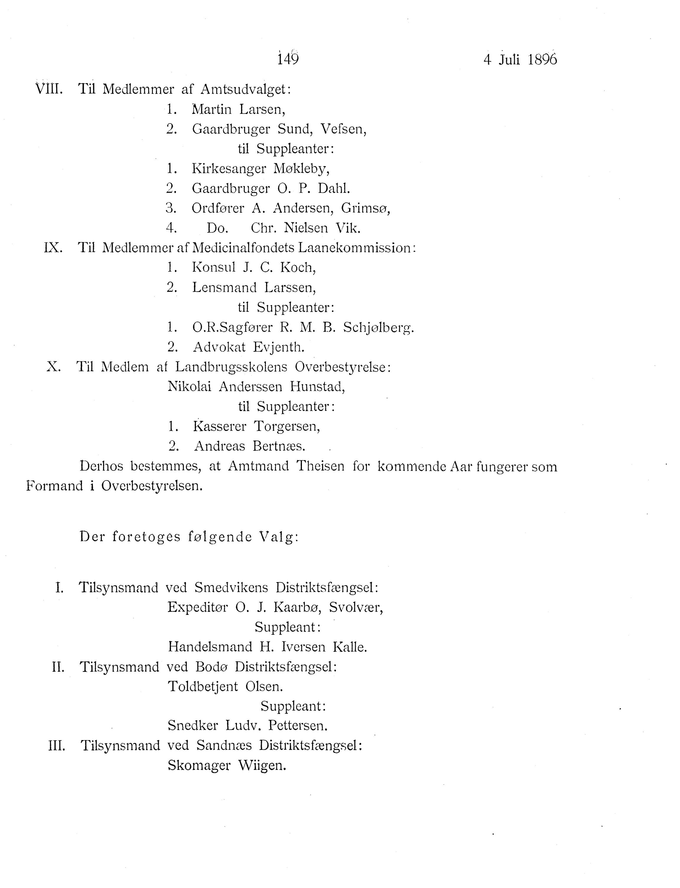 Nordland Fylkeskommune. Fylkestinget, AIN/NFK-17/176/A/Ac/L0019: Fylkestingsforhandlinger 1896, 1896