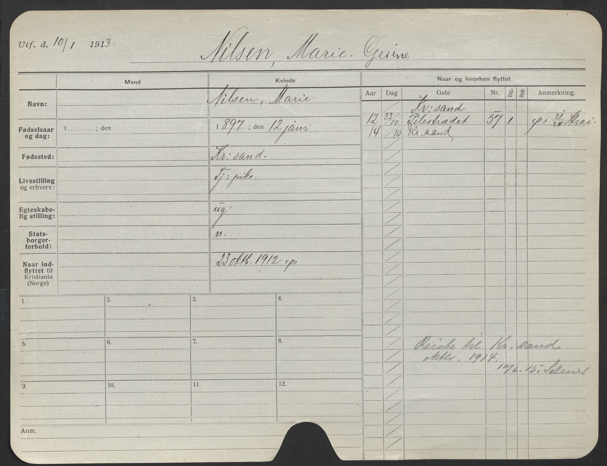 Oslo folkeregister, Registerkort, AV/SAO-A-11715/F/Fa/Fac/L0021: Kvinner, 1906-1914, s. 401a