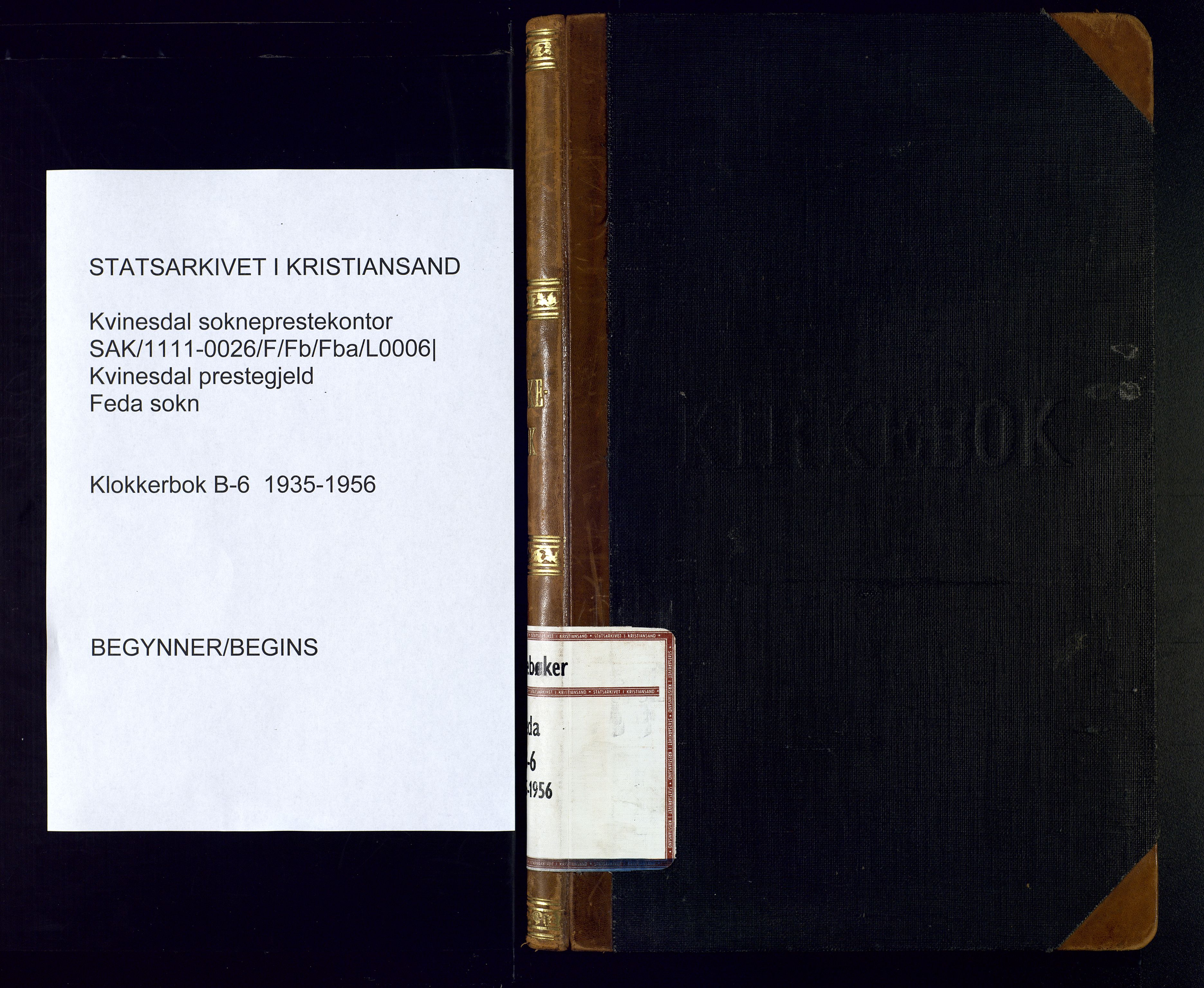 Kvinesdal sokneprestkontor, SAK/1111-0026/F/Fb/Fba/L0006: Klokkerbok nr. B 6, 1935-1956