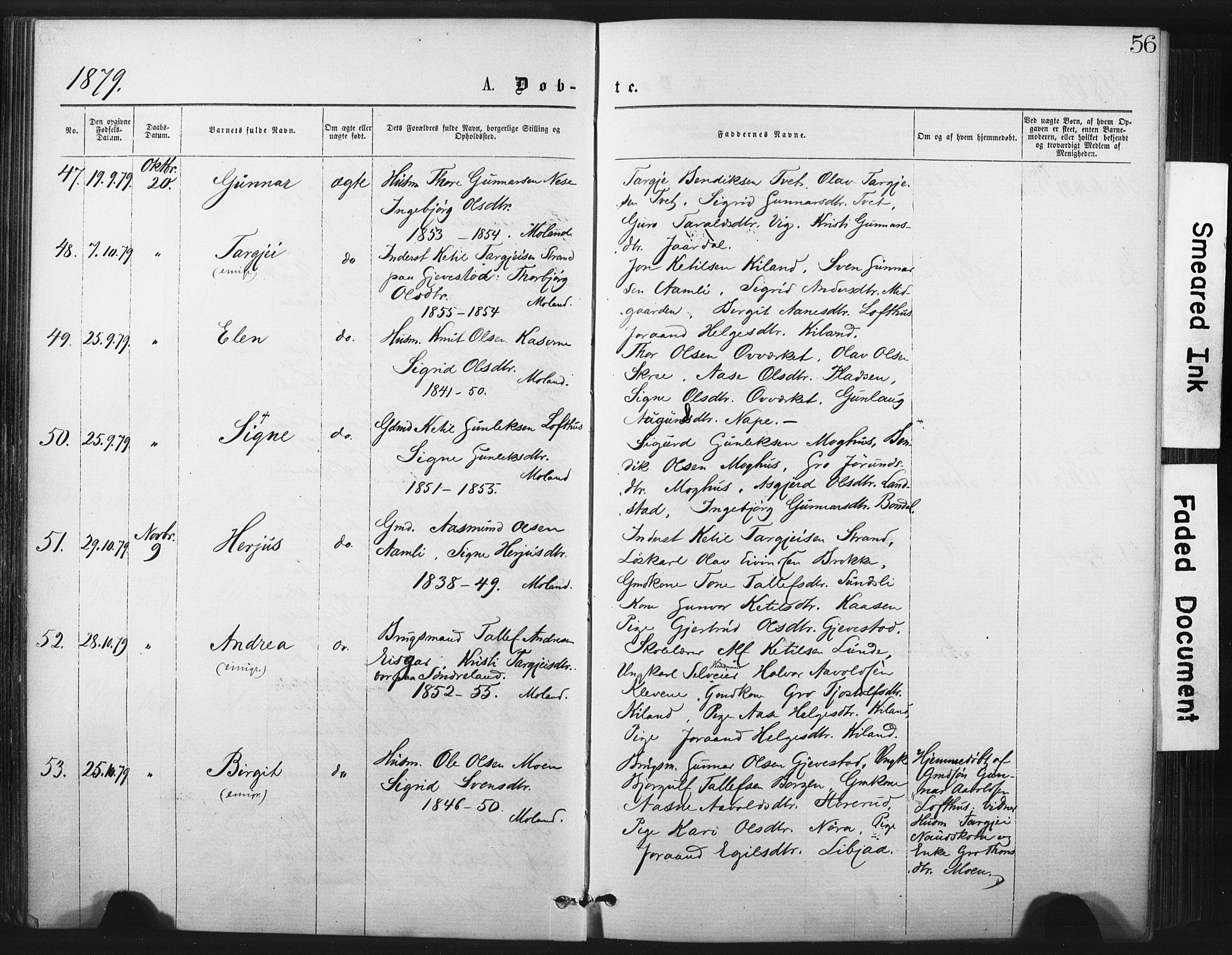 Fyresdal kirkebøker, AV/SAKO-A-263/F/Fa/L0006: Ministerialbok nr. I 6, 1872-1886, s. 56