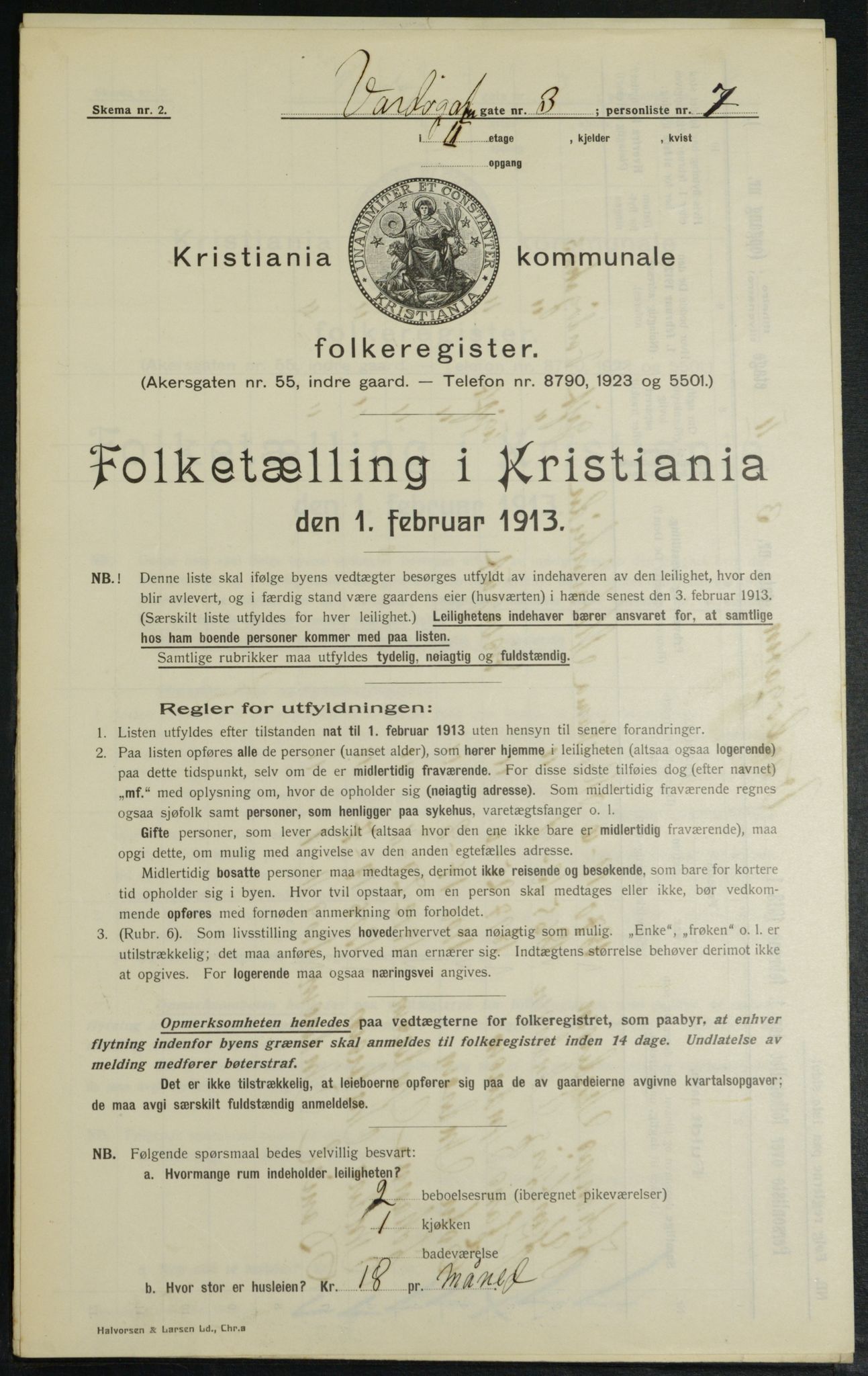 OBA, Kommunal folketelling 1.2.1913 for Kristiania, 1913, s. 121746