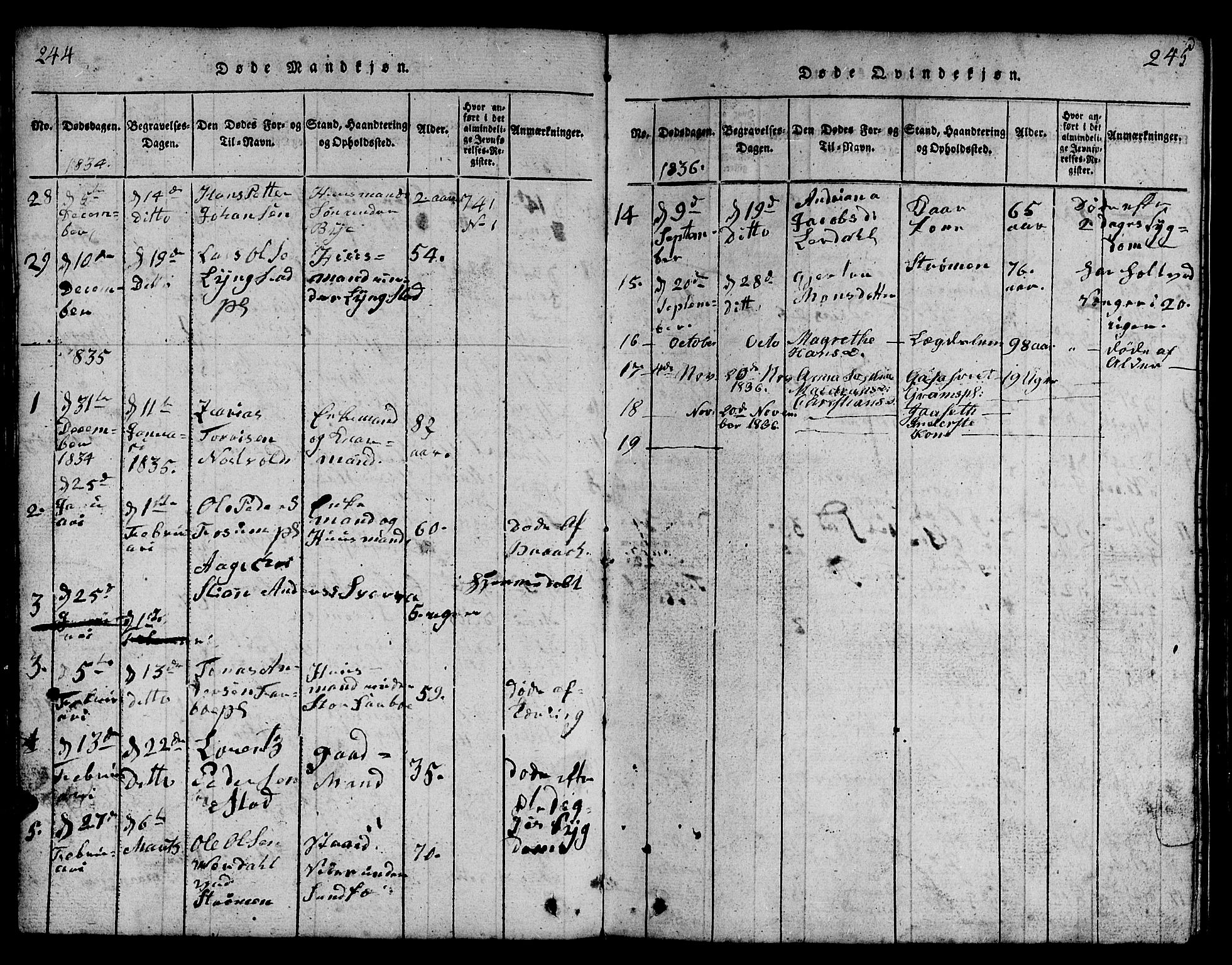 Ministerialprotokoller, klokkerbøker og fødselsregistre - Nord-Trøndelag, SAT/A-1458/730/L0298: Klokkerbok nr. 730C01, 1816-1849, s. 244-245