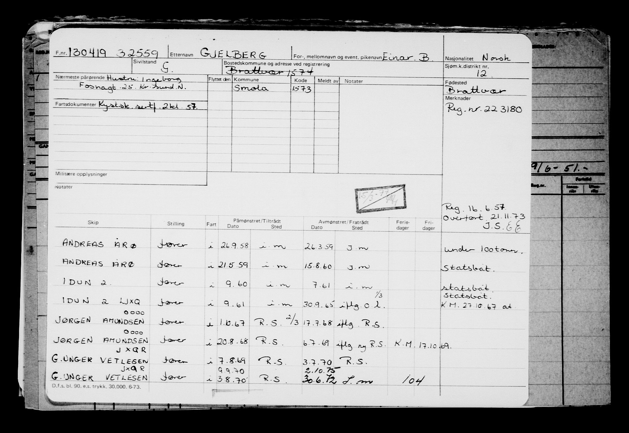 Direktoratet for sjømenn, RA/S-3545/G/Gb/L0167: Hovedkort, 1919, s. 765