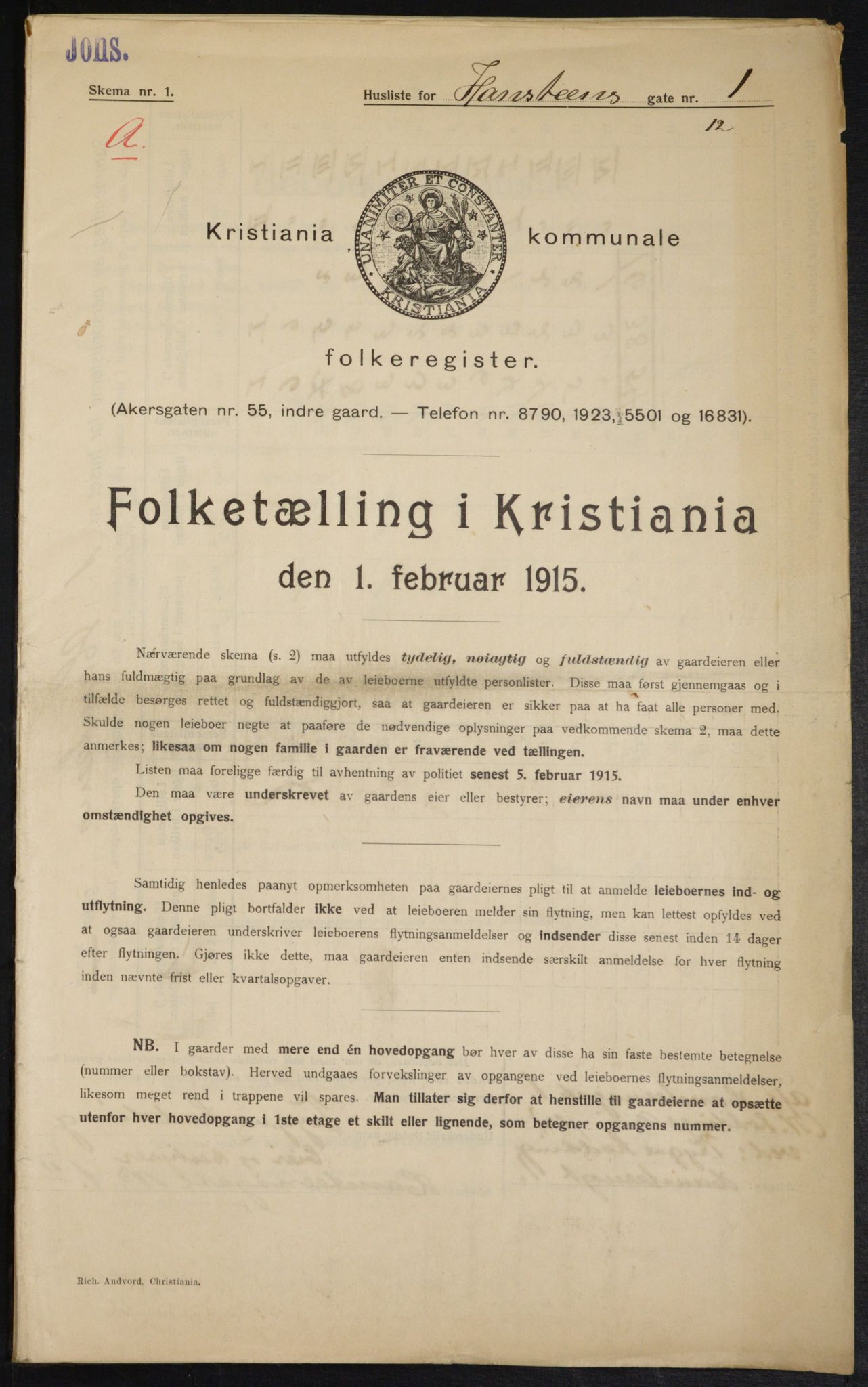 OBA, Kommunal folketelling 1.2.1915 for Kristiania, 1915, s. 34347