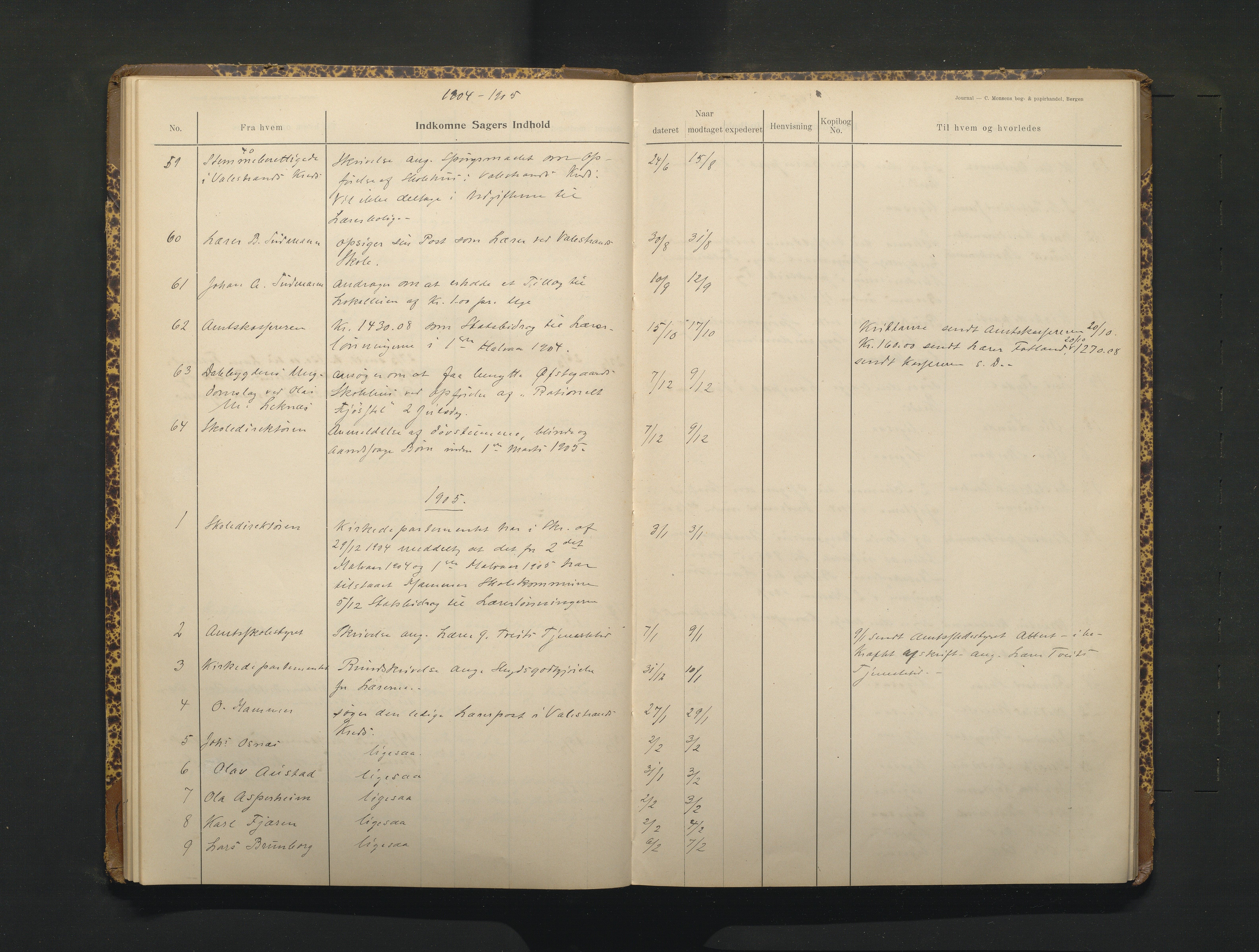 Hamre kommune. Skulestyret, IKAH/1254-211/C/Ca/L0003: Postjournal for Hamre skulestyre, 1901-1916