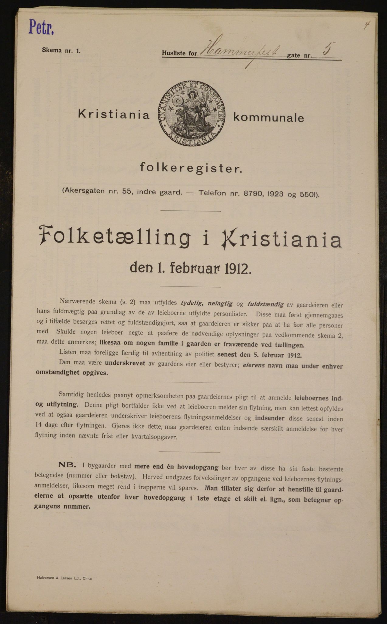 OBA, Kommunal folketelling 1.2.1912 for Kristiania, 1912, s. 34199